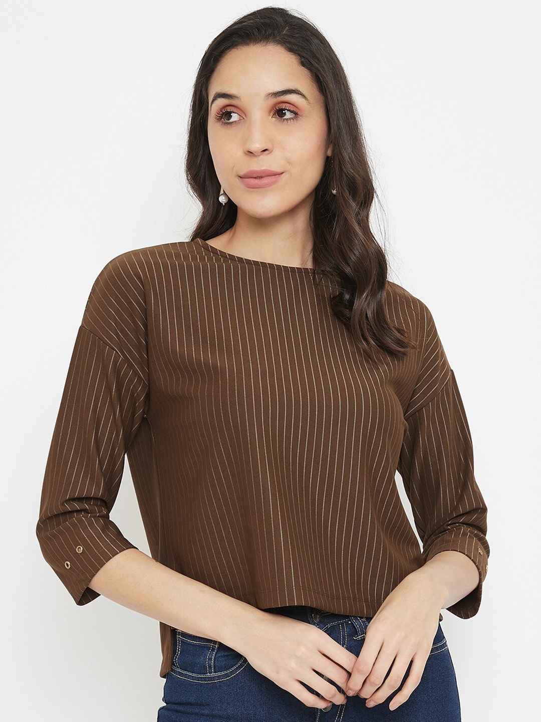 

Madame Olive Green & Grey Striped Top
