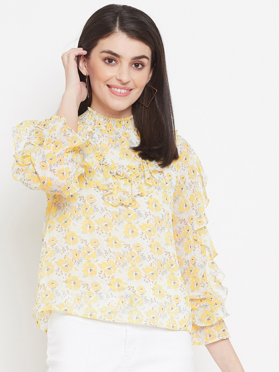 

Madame Yellow Floral Regular Top