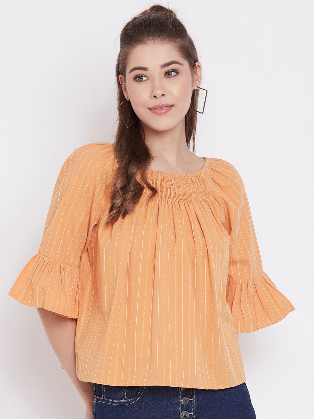 

Madame Orange Striped A-Line Top