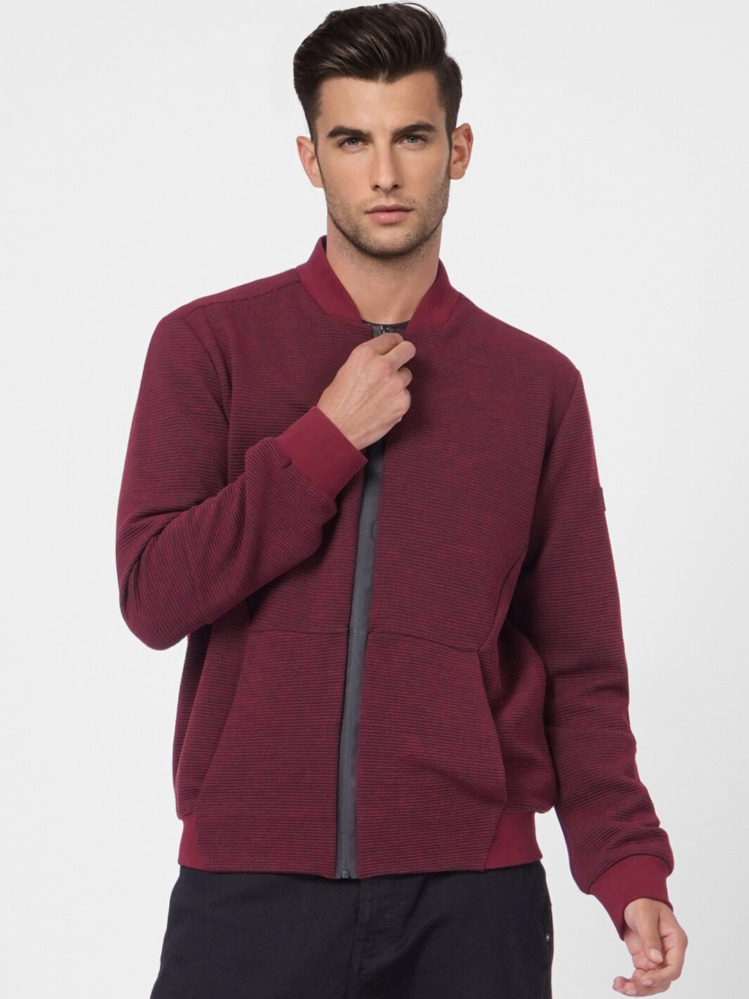 

Jack & Jones Men Maroon Biker Jacket