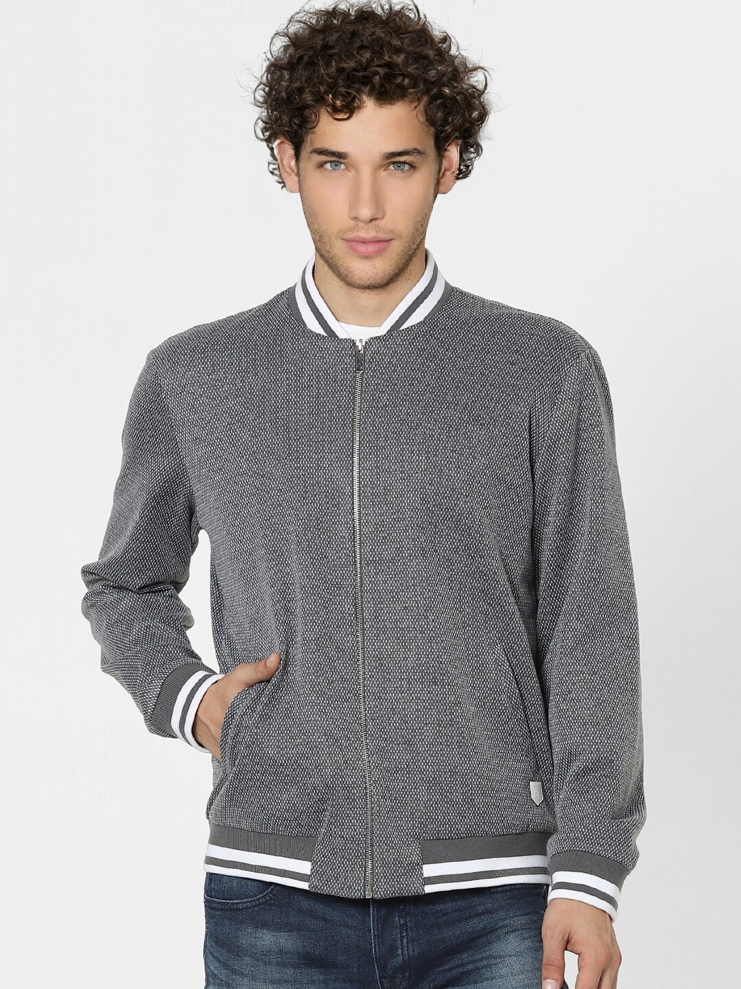 

Jack & Jones Men Grey Camouflage Bomber Jacket