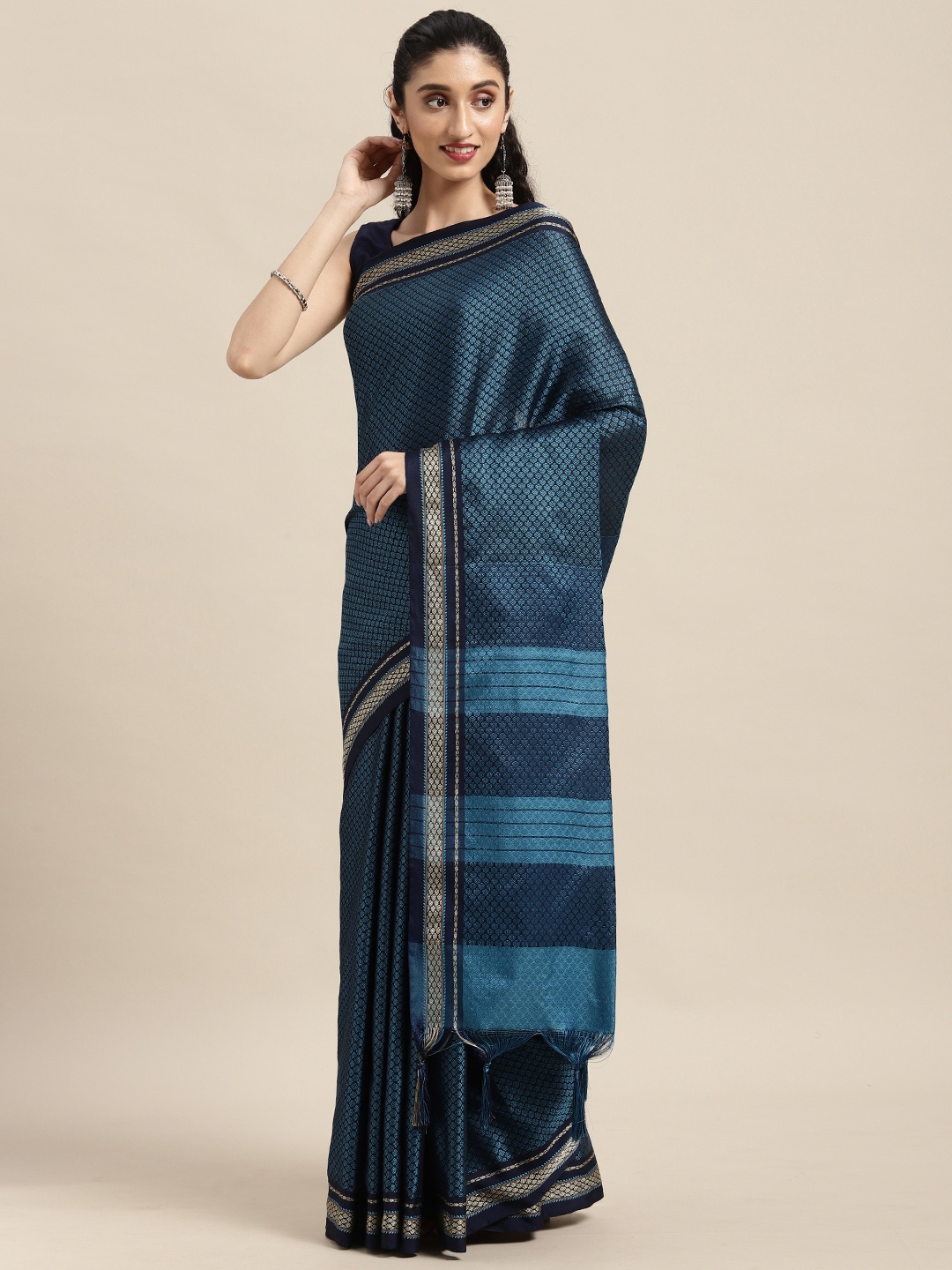 

Mitera Blue Floral Silk Cotton Banarasi Saree