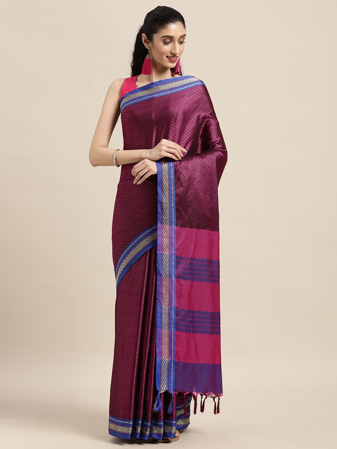 

Mitera Purple Floral Silk Cotton Banarasi Saree