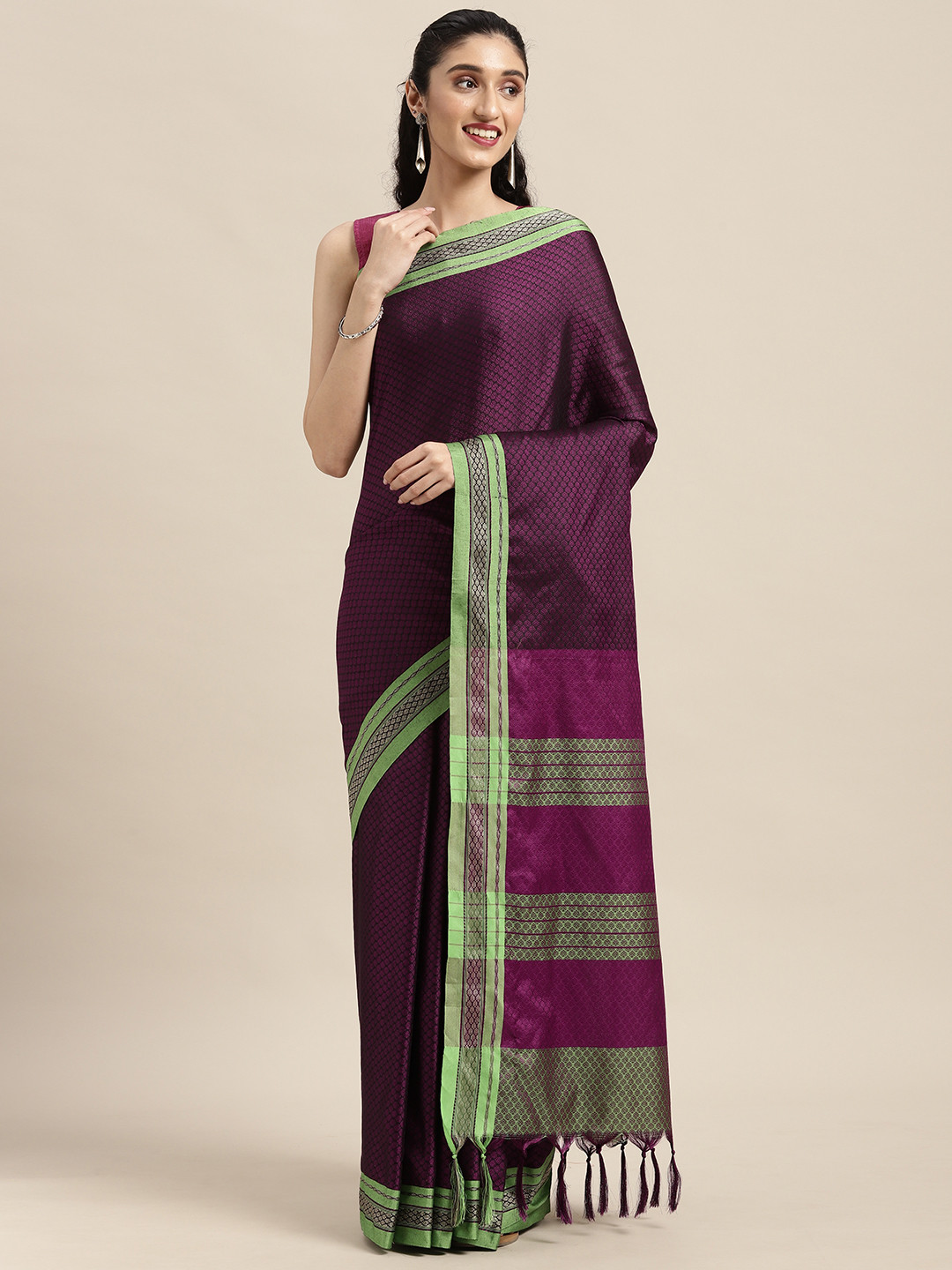 

Mitera Purple Floral Silk Cotton Maharastrian Banarasi Saree