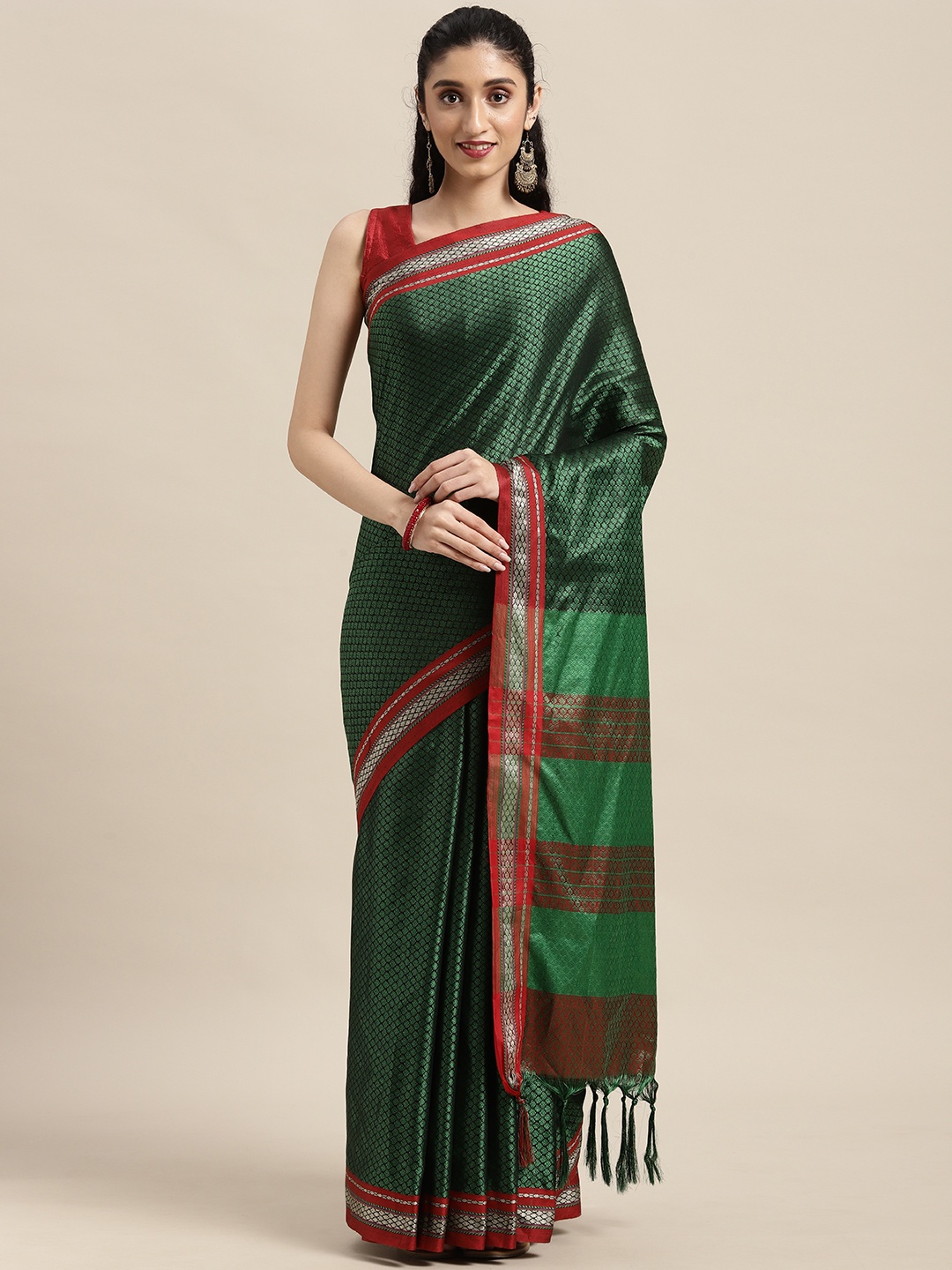 

Mitera Green Floral Silk Cotton Banarasi Saree