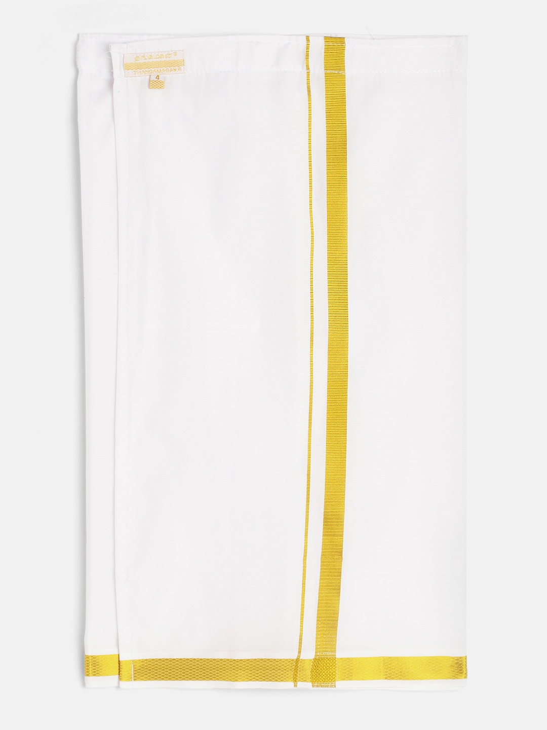 

THANGAMAGAN Boys White & Golden Cotton Dhoti