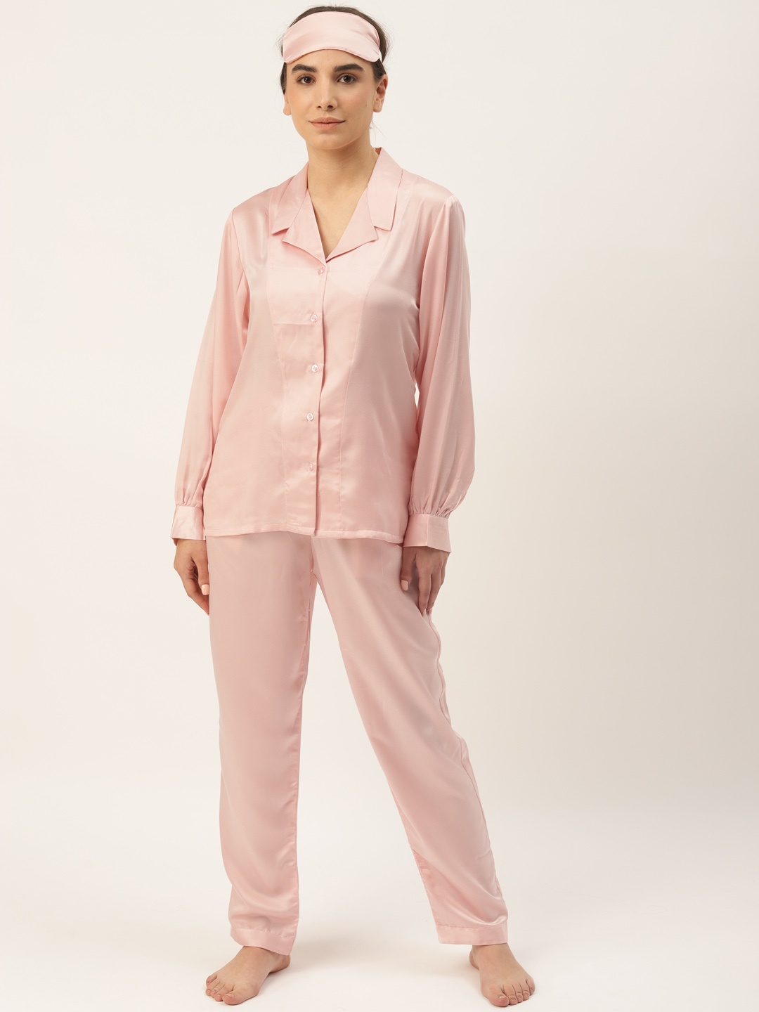 

Rapra The Label Women 6 Pcs Pink Solid Satin Pyjama Set