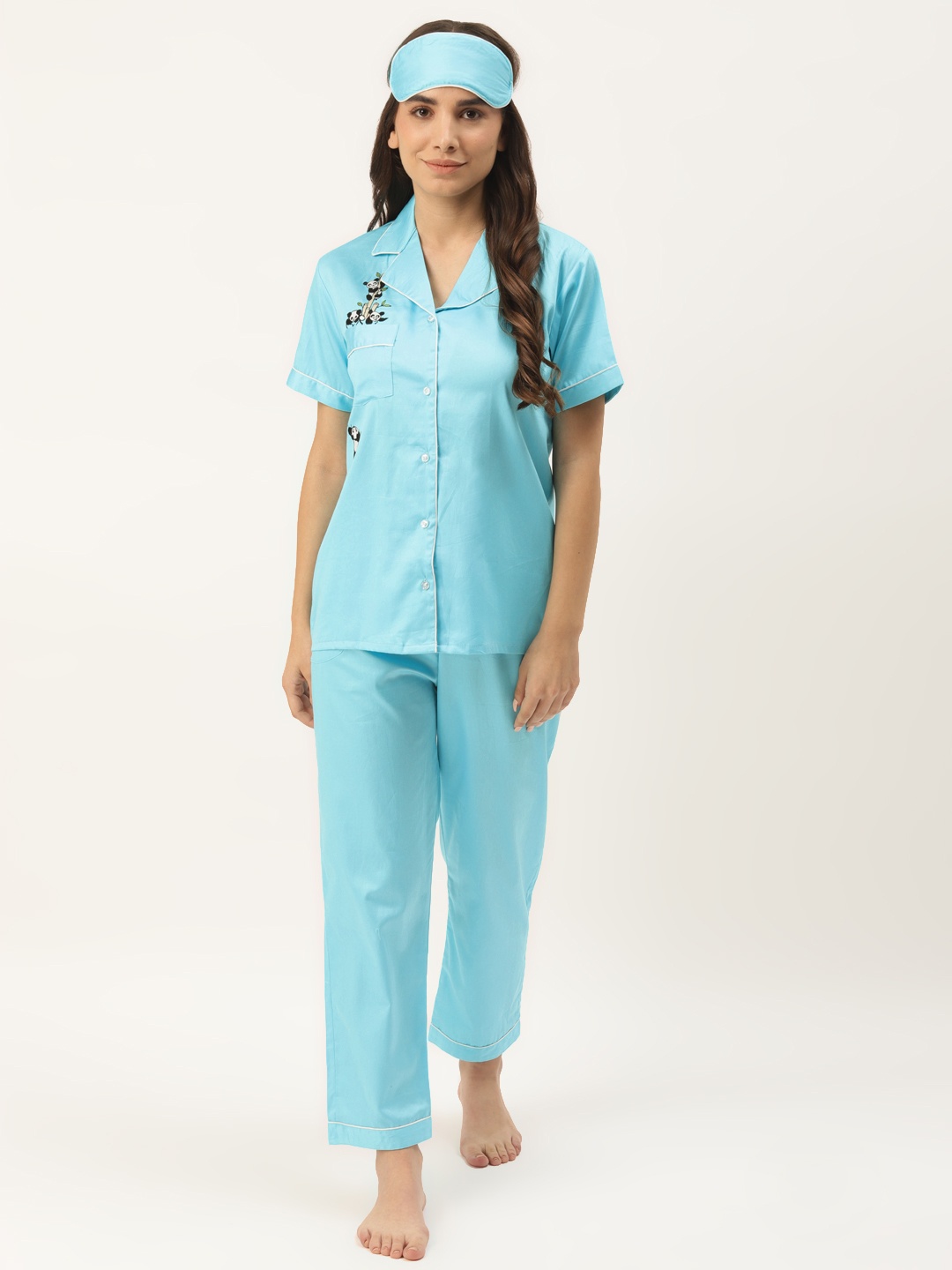 

Rapra The Label Women Blue Cotton Solid Pyjama Set