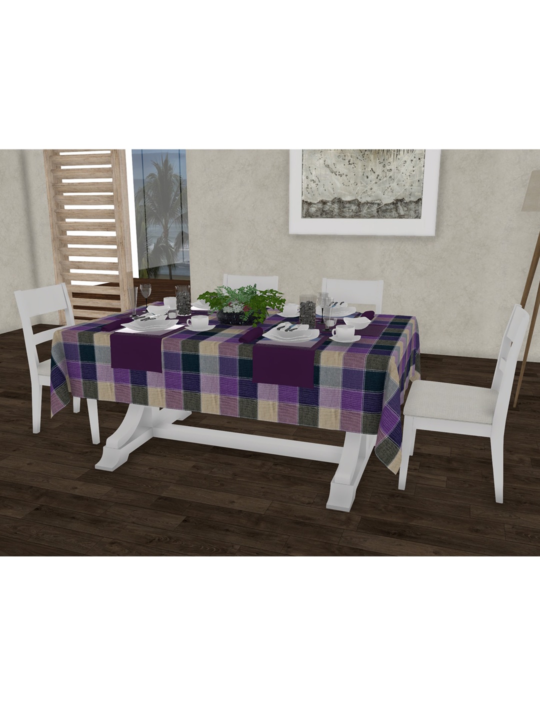 

Lushomes Lavender & Grey Checked Pure Cotton 6 Seater Table Cover