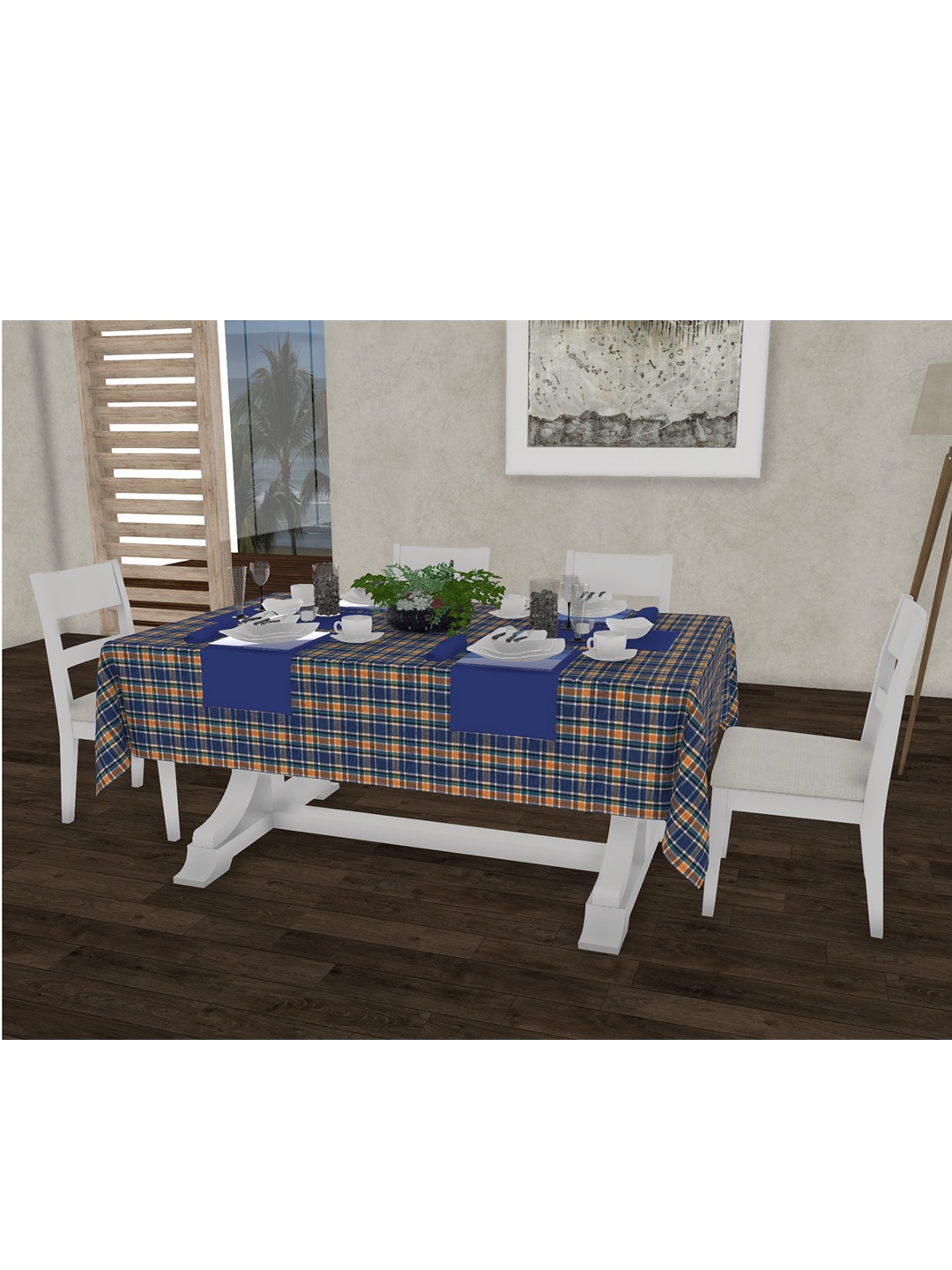 

Lushomes Blue Checked Pure Cotton 6 Seater Rectangle Table Cover