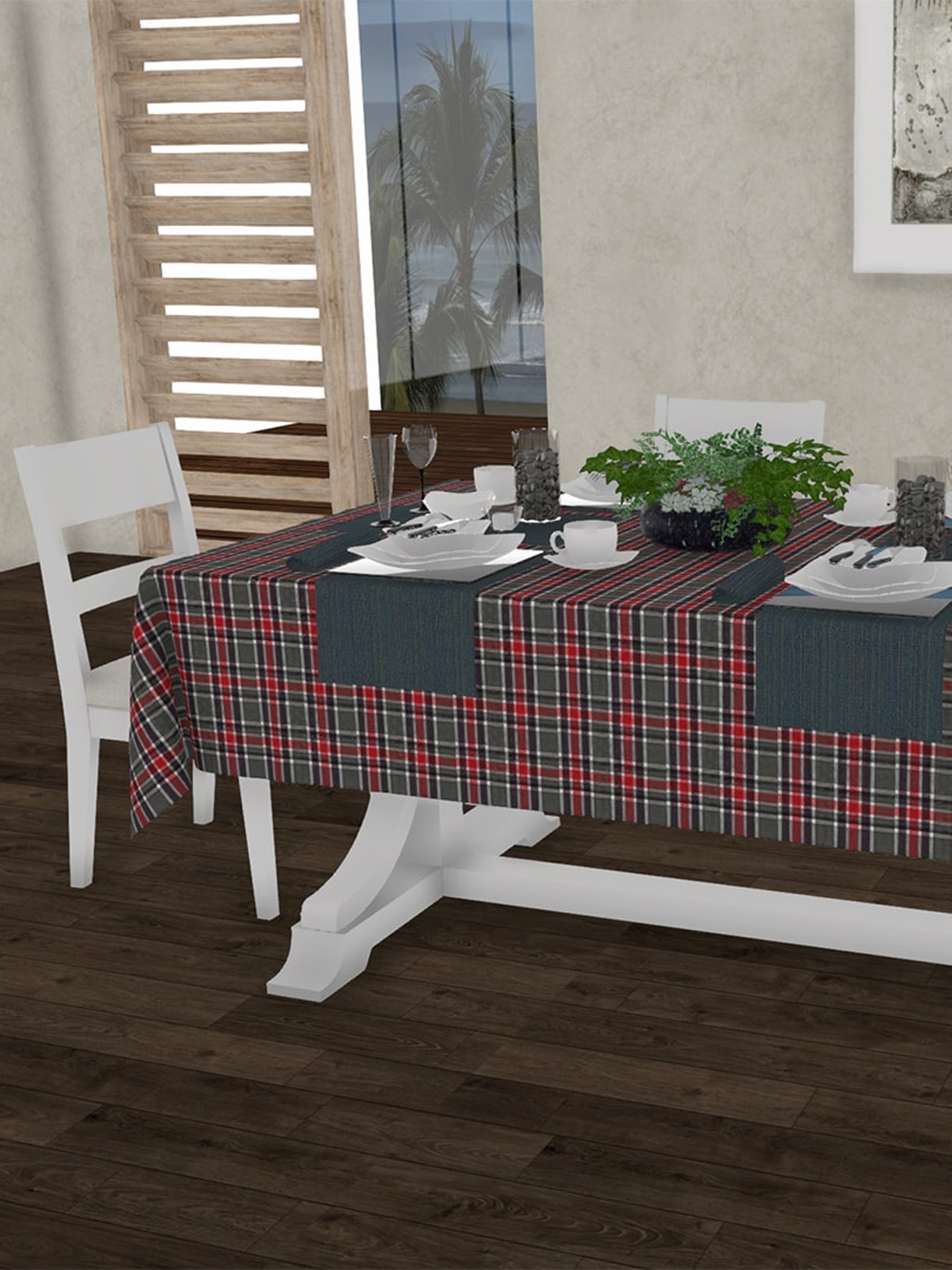 

Lushomes Red & Grey Checked Pure Cotton Table Covers