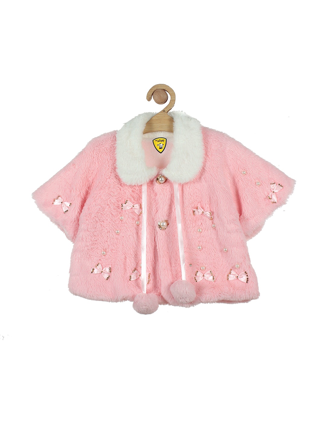 

Lil Lollipop Girls Pink & White Embellished Button Shrug