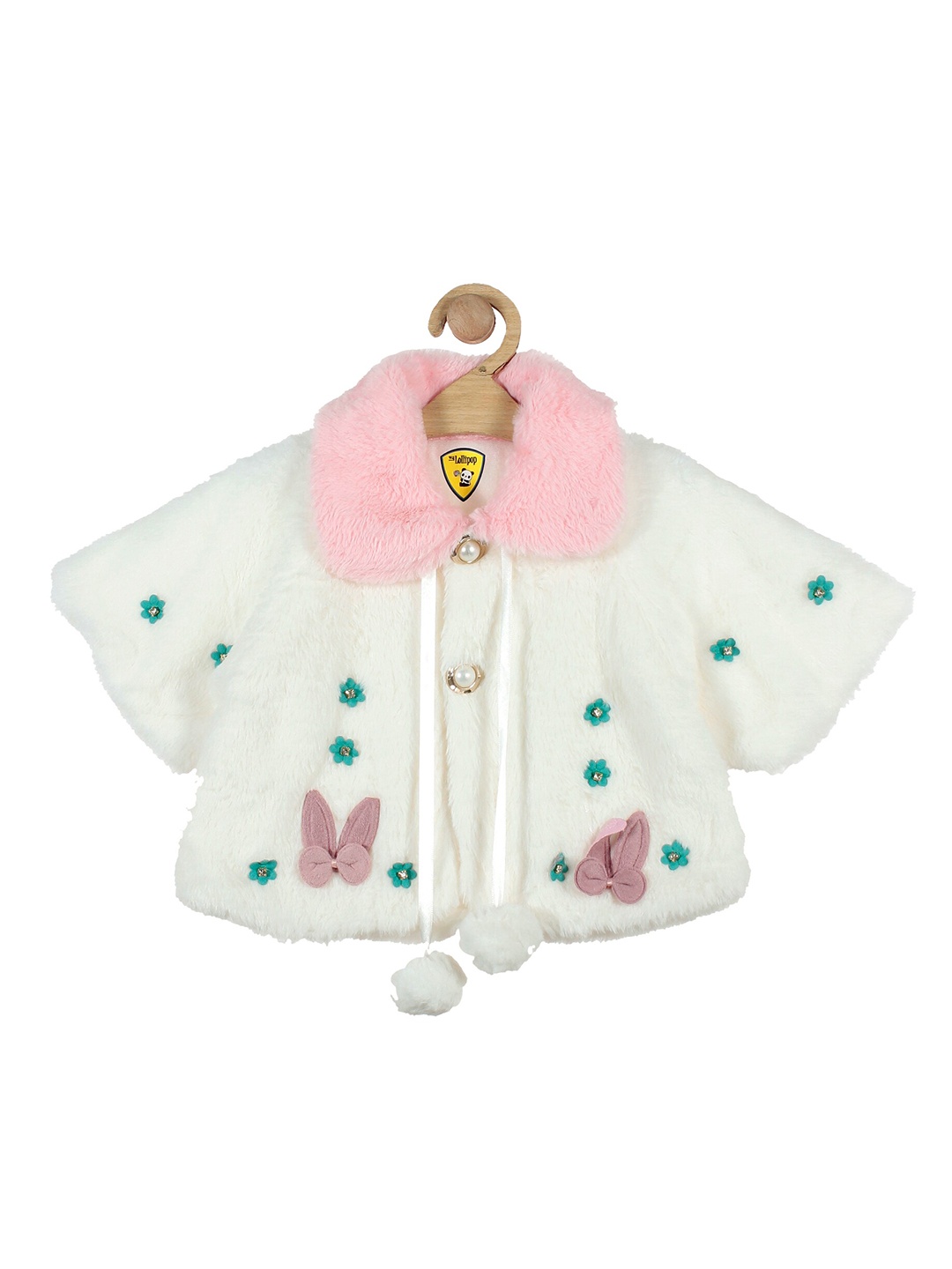 

Lil Lollipop Girls White & Teal Embellished Button Shrug