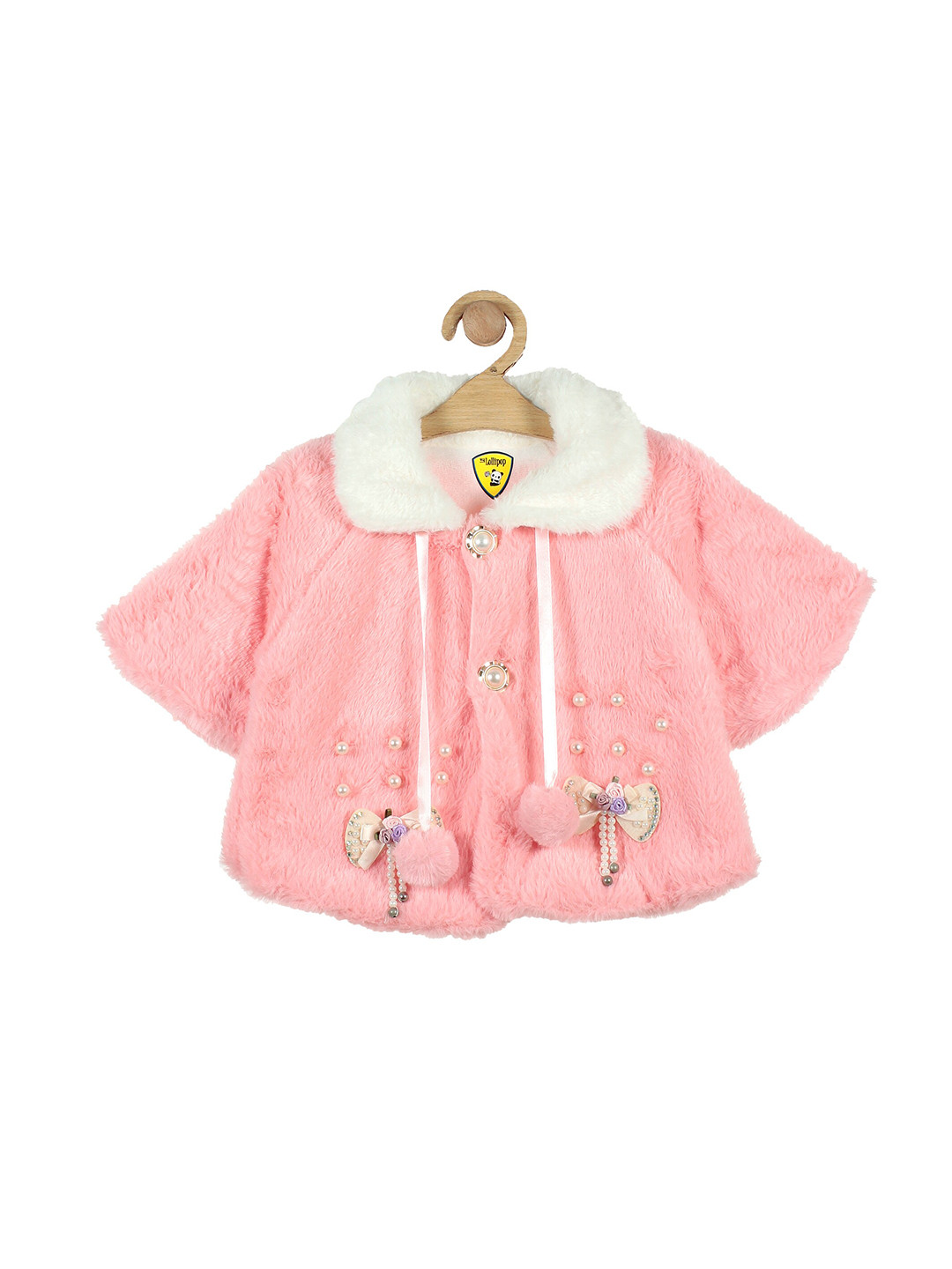 

Lil Lollipop Girls Pink & White Embellished Button Shrug