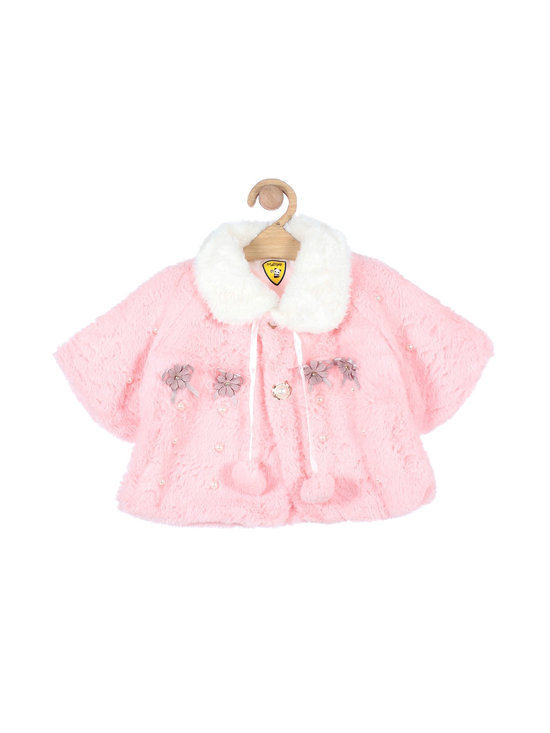 

Lil Lollipop Girls Pink & White Colourblocked Embellished Button Shrug