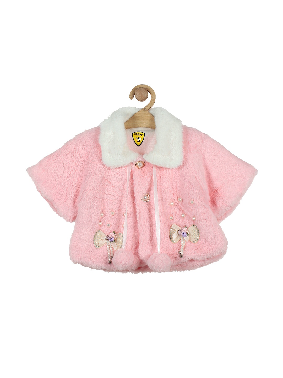 

Lil Lollipop Girls Pink & White Embellished Button Shrug