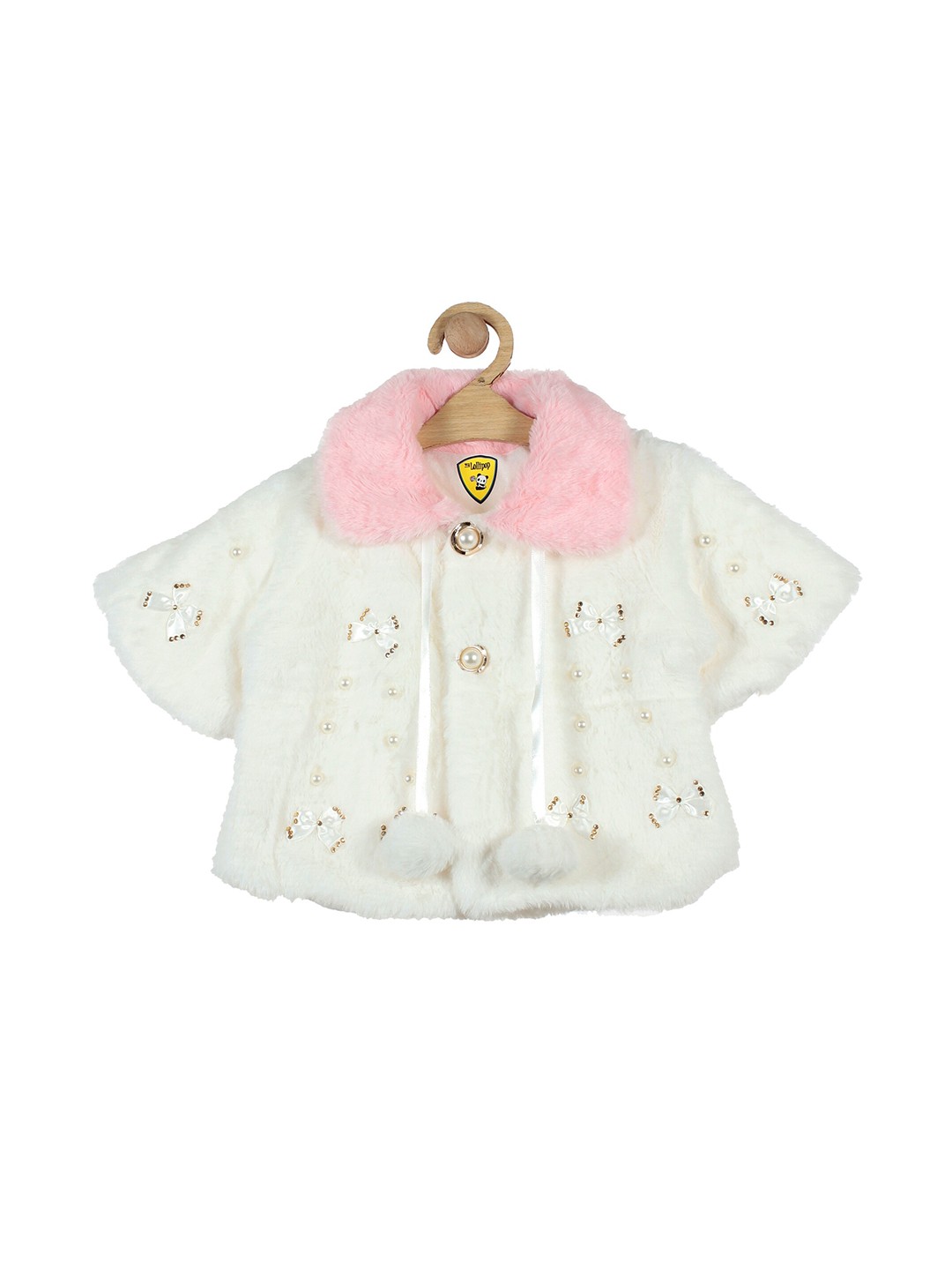 

Lil Lollipop Girls White & Pink Colourblocked Embellished Tie-Up Shrug