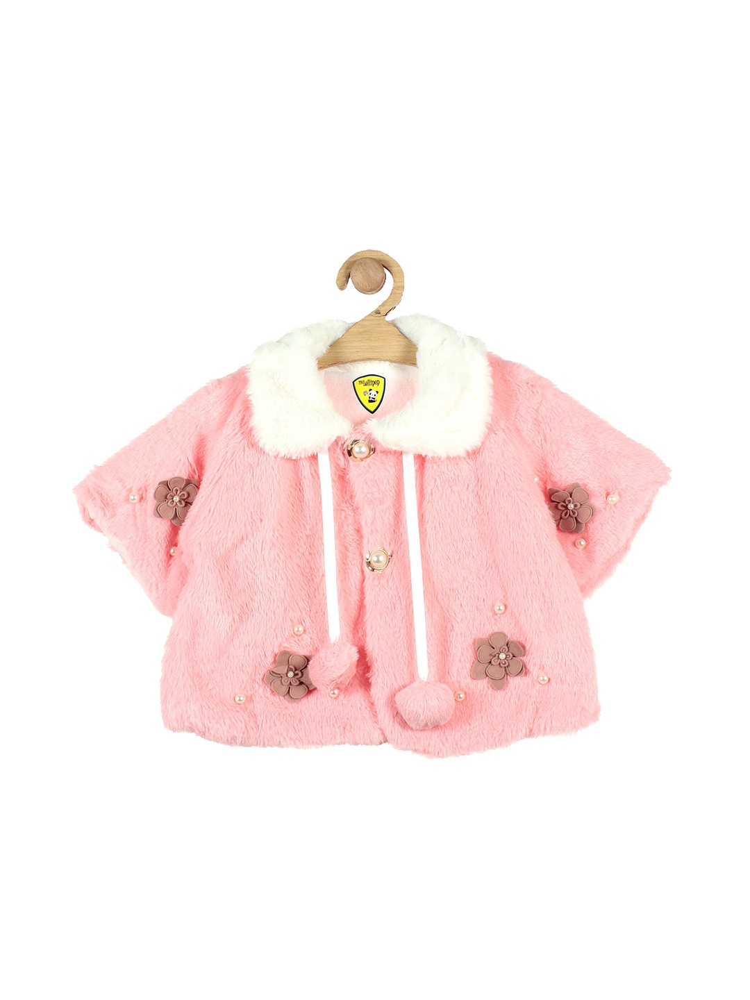 

Lil Lollipop Girls Pink & Brown Embellished Tie-Up Shrug