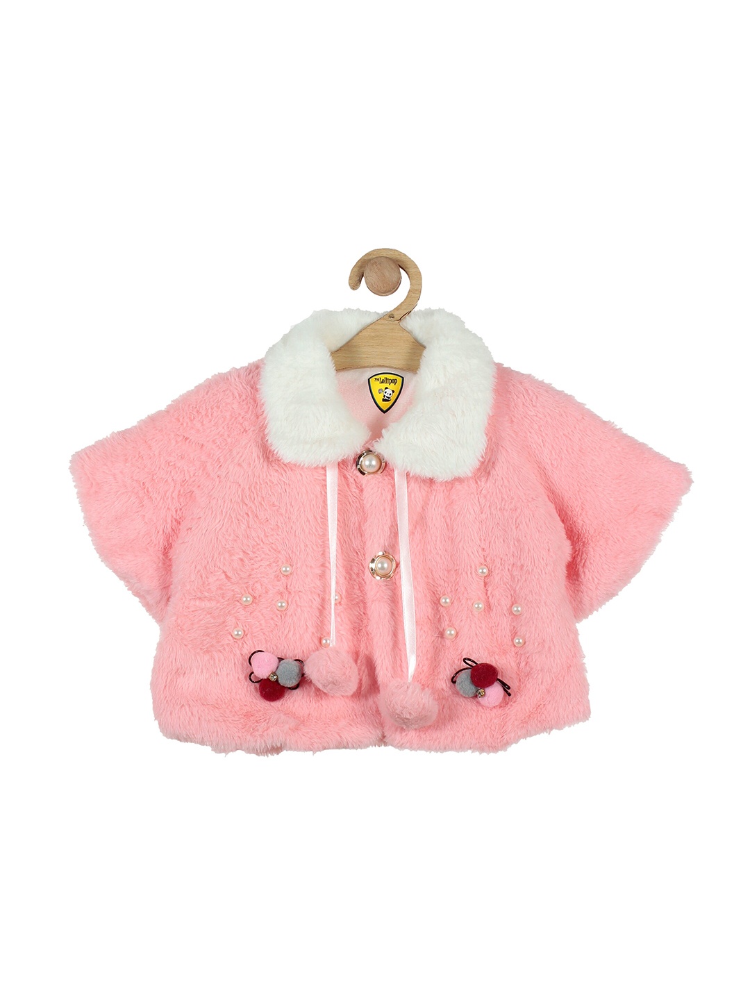 

Lil Lollipop Girls Pink & White Embellished Button Shrug