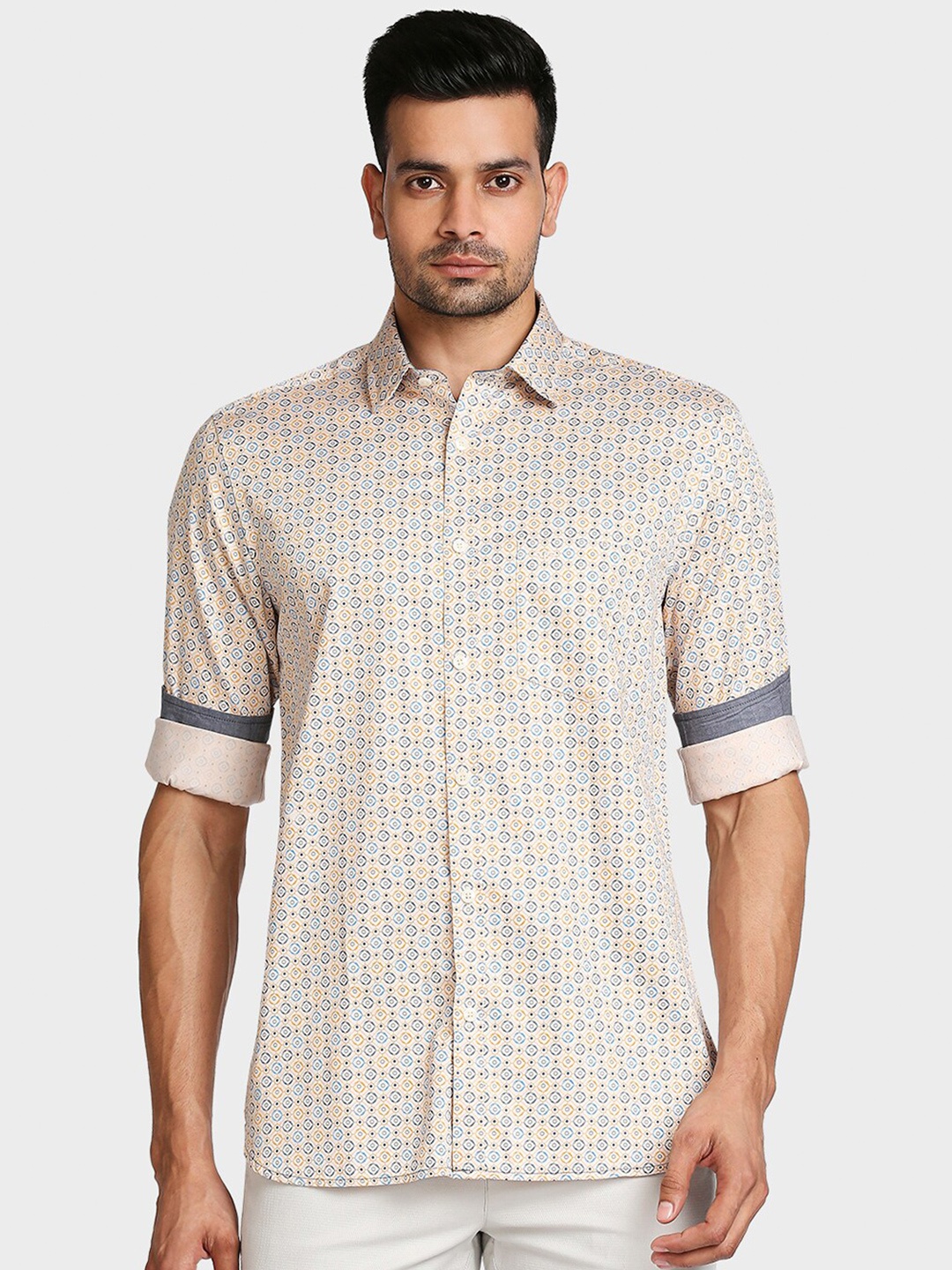 

ColorPlus Men Beige Tailored Fit Opaque Printed Casual Shirt