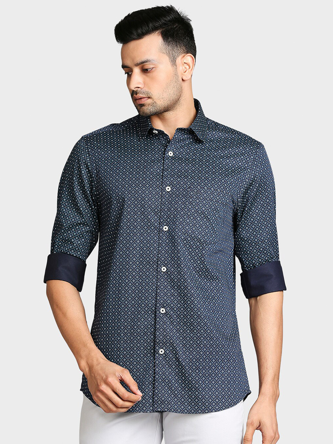 

ColorPlus Men Blue Tailored Fit Opaque Printed Casual Shirt