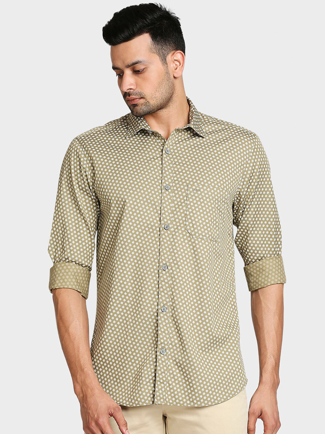 

ColorPlus Men Brown Tailored Fit Opaque Printed Casual Shirt