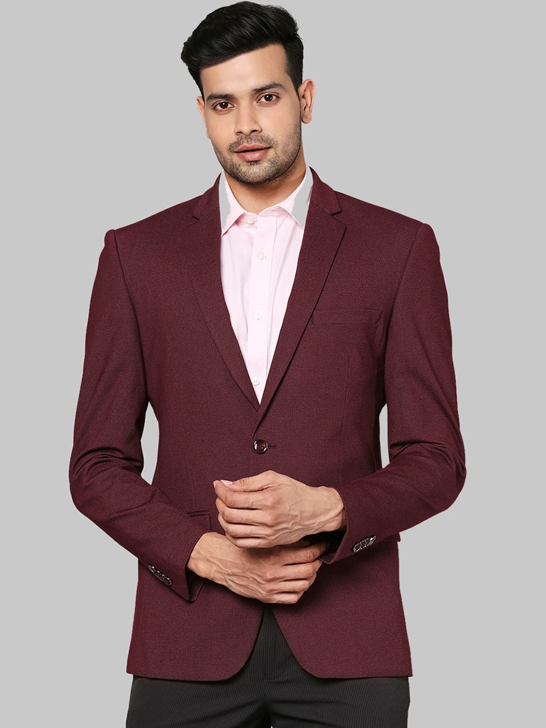 

Park Avenue Men Maroon Solid Single-Breasted Blazer