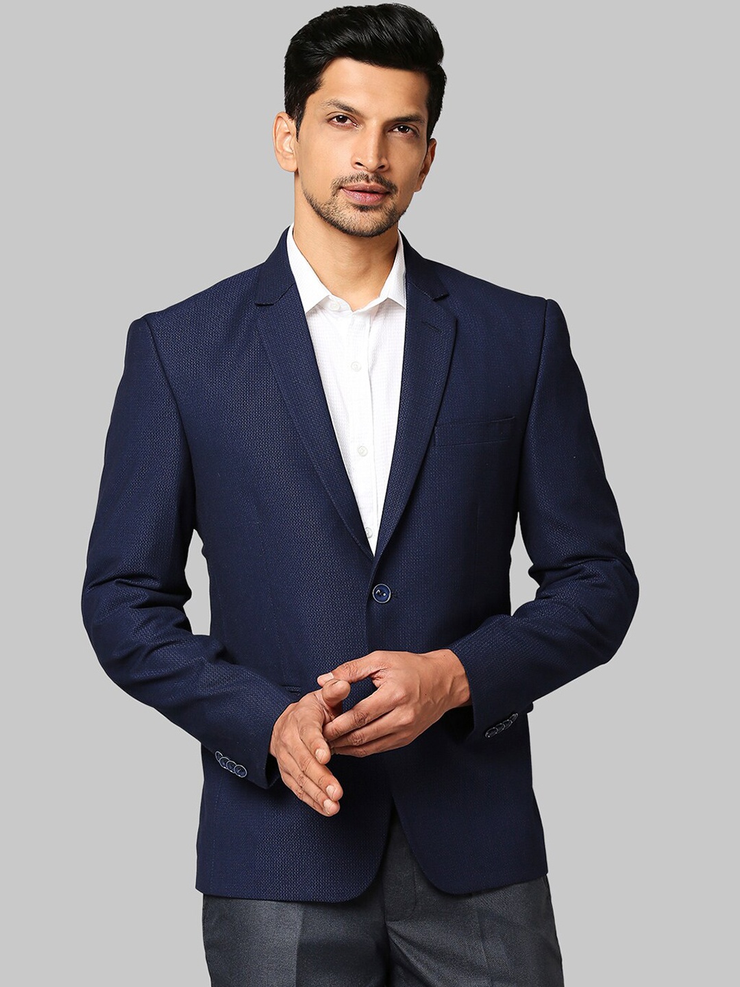 

Park Avenue Men Blue Self Design Regular Fit Single Breasted Blazer