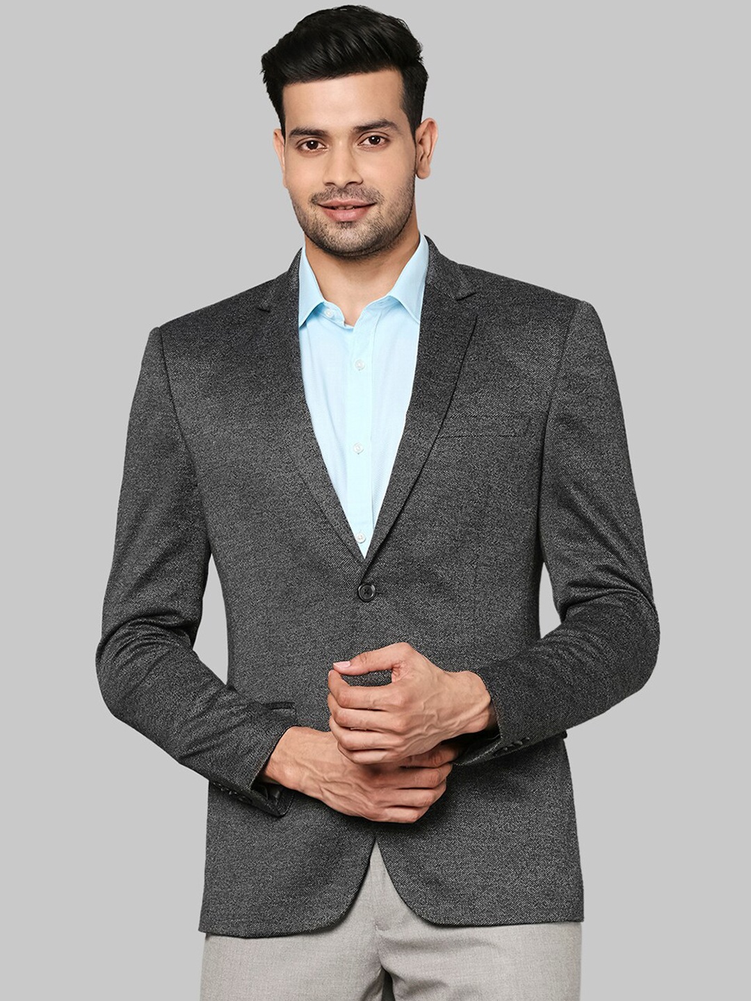 

Park Avenue Men Charcoal Grey Self-Design Single-Breasted Formal Blazer
