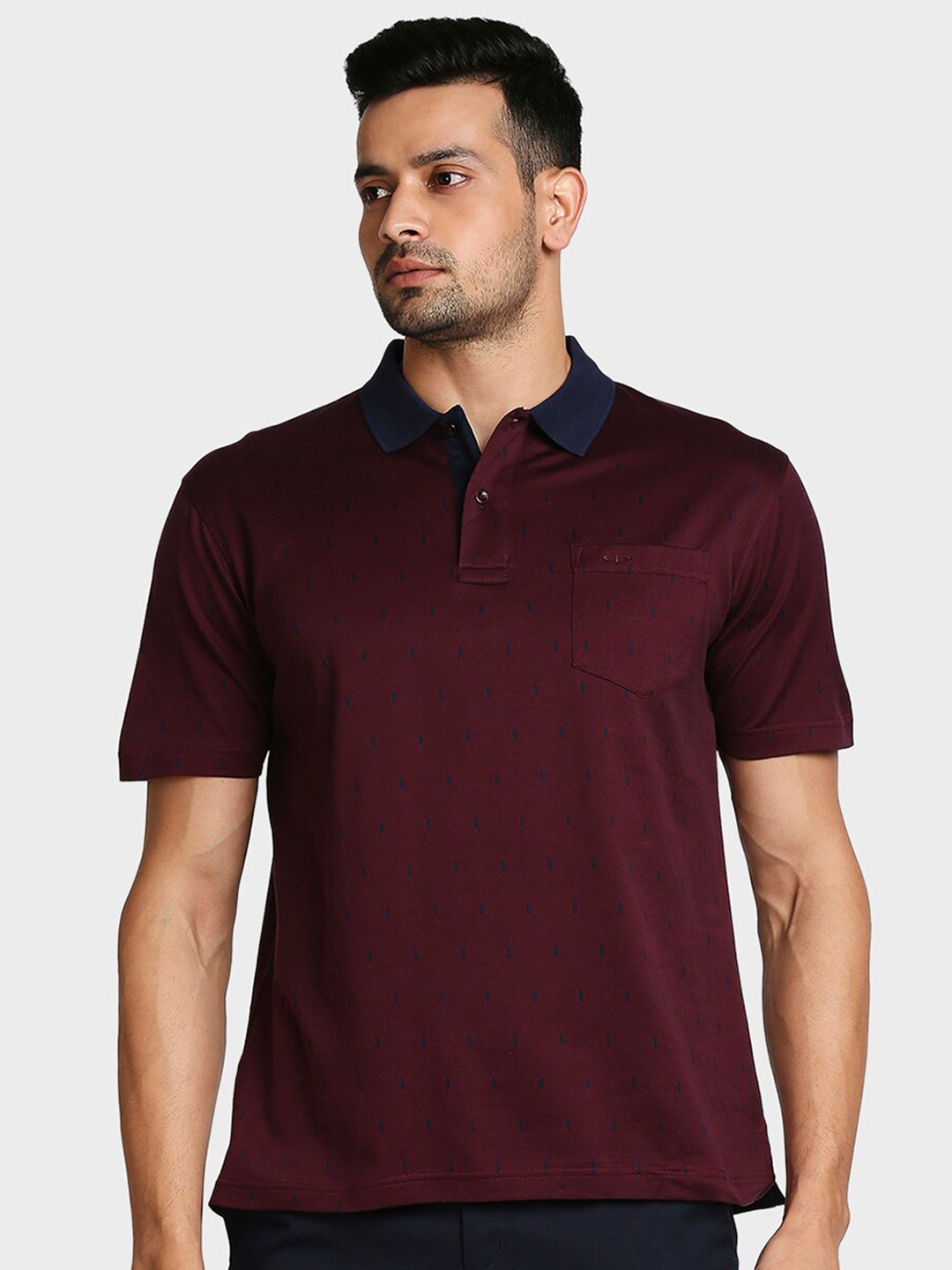 

ColorPlus Men Maroon Printed Polo Collar T-shirt