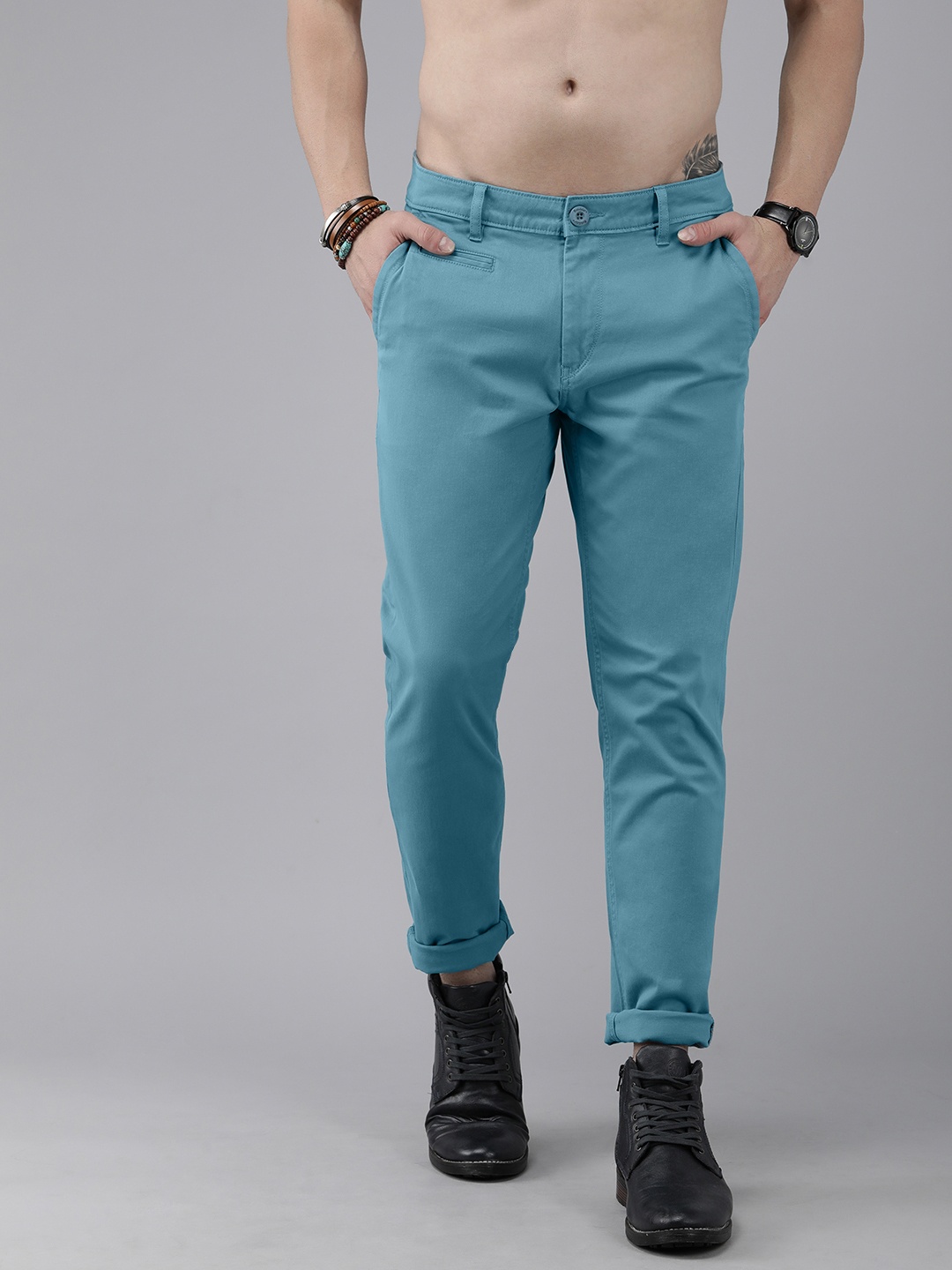 

The Roadster Lifestyle Co Men Blue Solid Regular Trousers