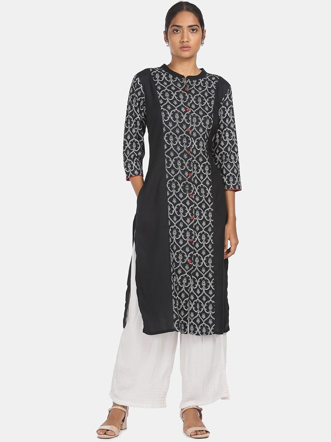 

Karigari Women Black & White Ethnic Motifs Printed Kurta