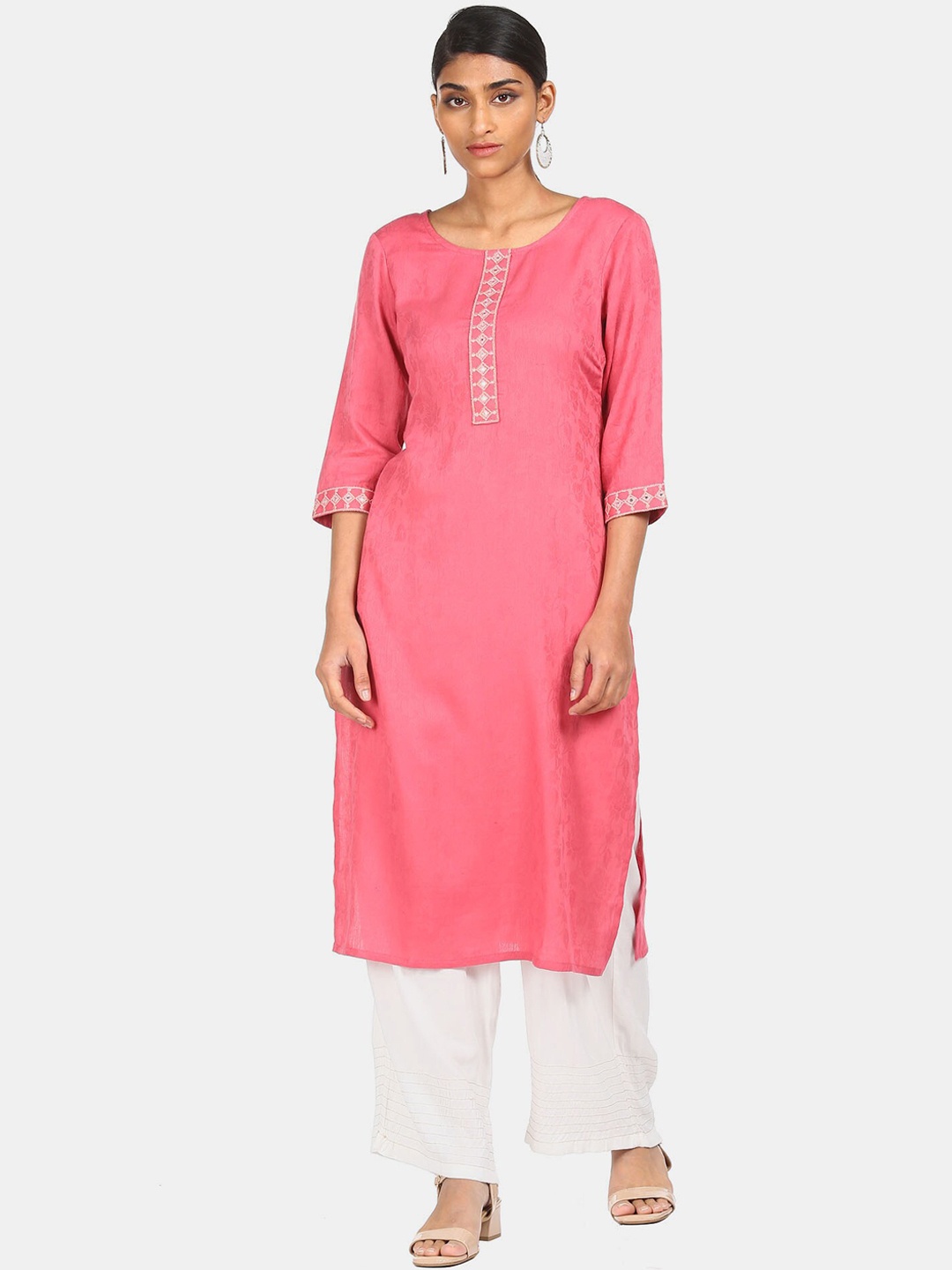 Karigari Women Pink Ethnic Motifs Thread Work Kurta