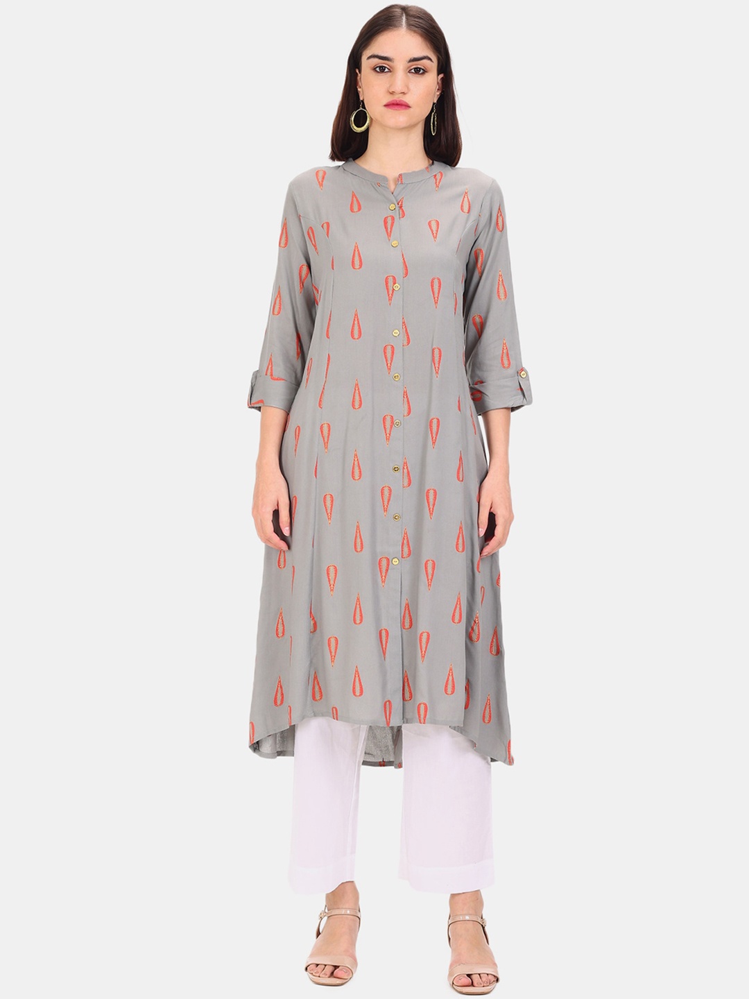 

Karigari Women Grey Quirky Striped Kurta