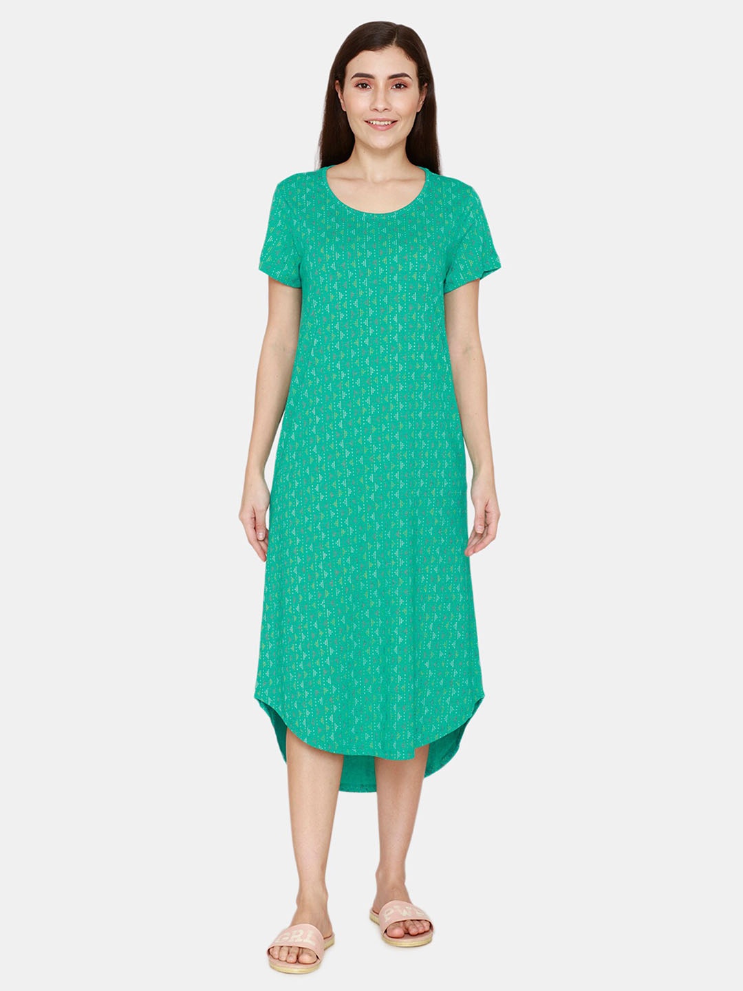 

Rosaline by Zivame Green Printed Nightdress