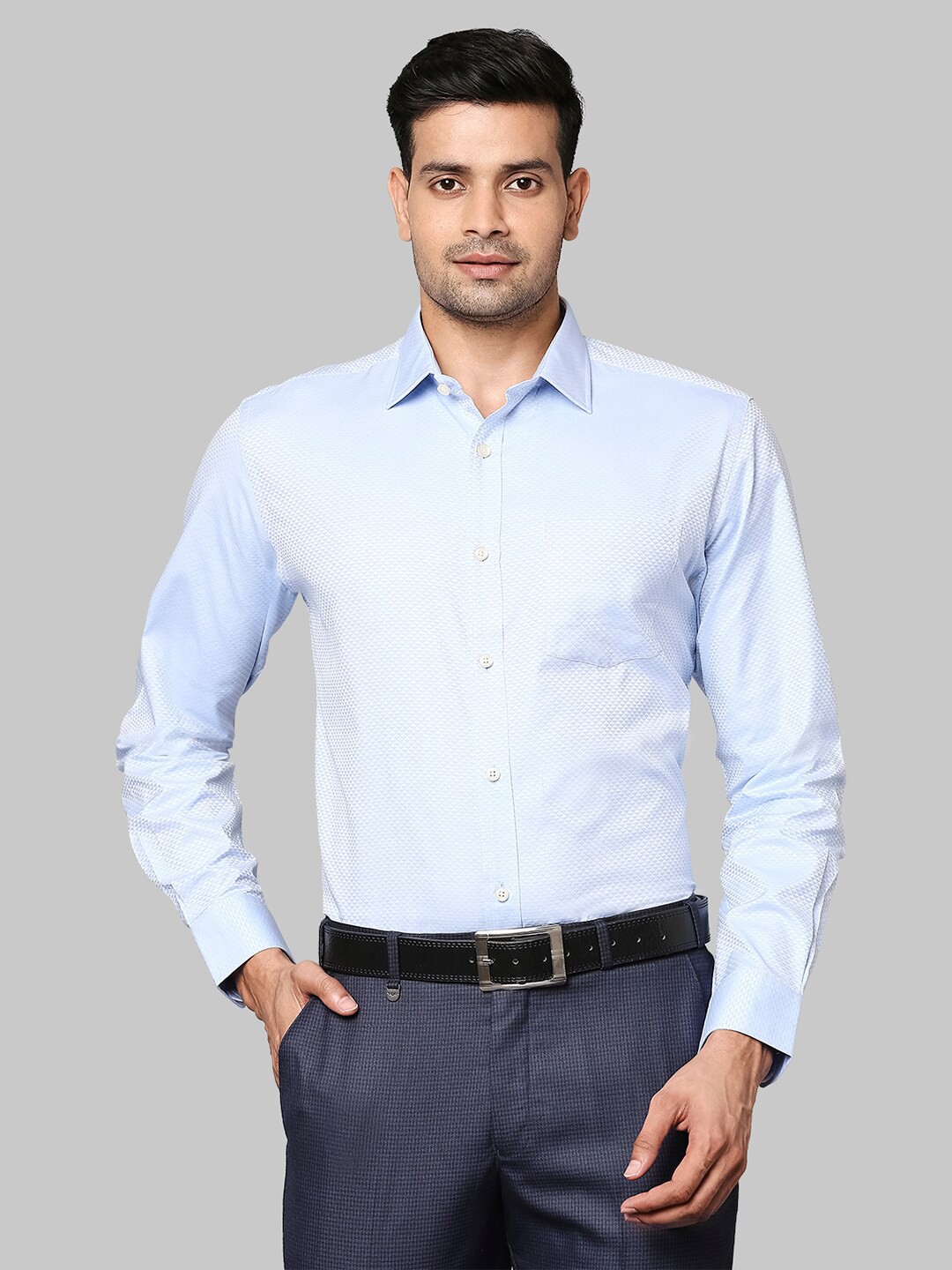 

Park Avenue Men Blue Slim Fit Opaque Printed Cotton Formal Shirt