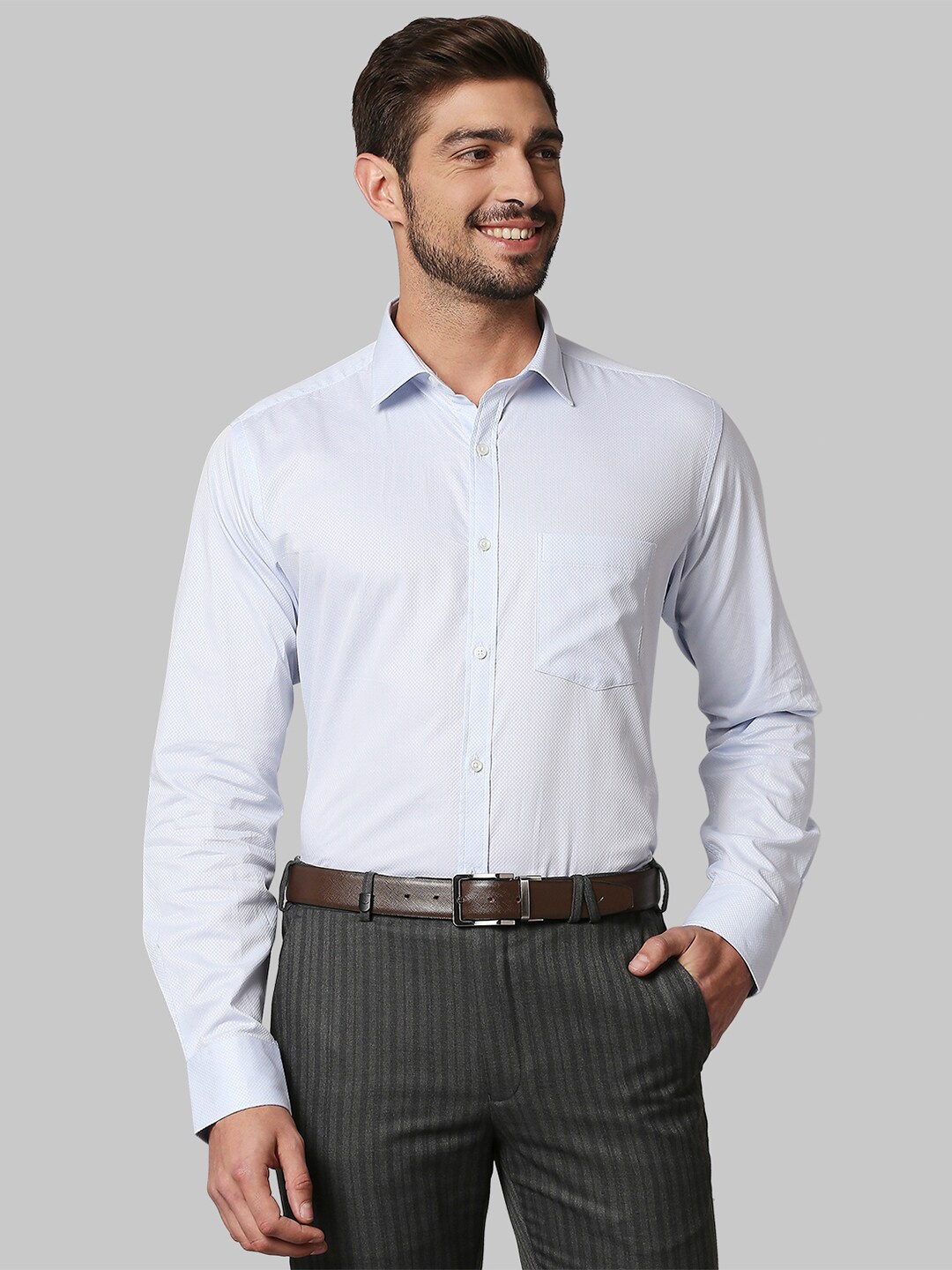 

Park Avenue Men Blue Slim Fit Opaque Striped Formal Shirt