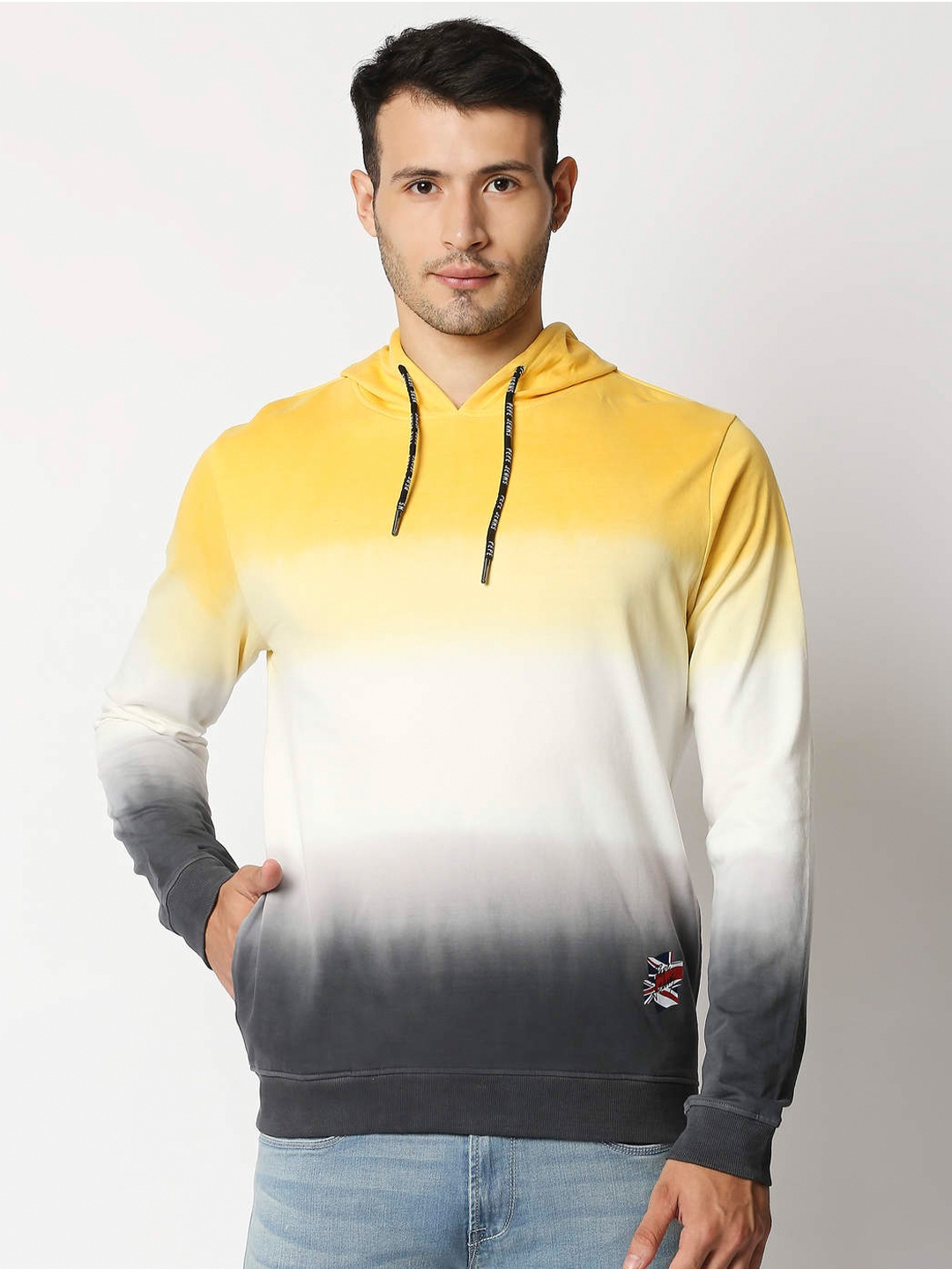 

Pepe Jeans Men Yellow Colourblocked Hooded Sweatshirt