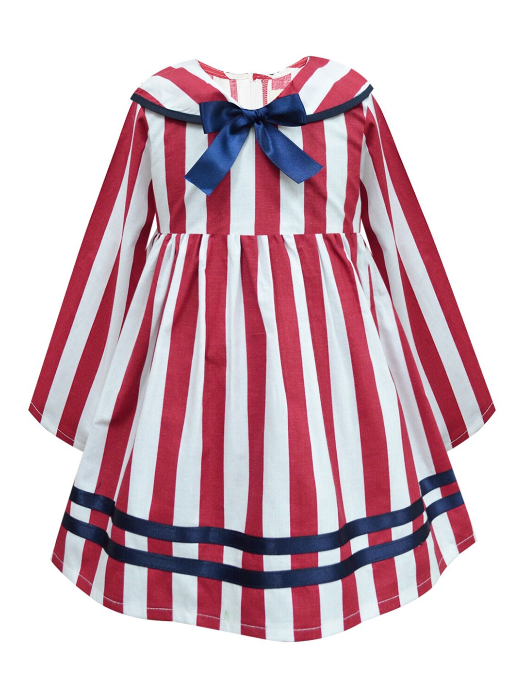 

A T U N Red & White Striped A-Line Dress