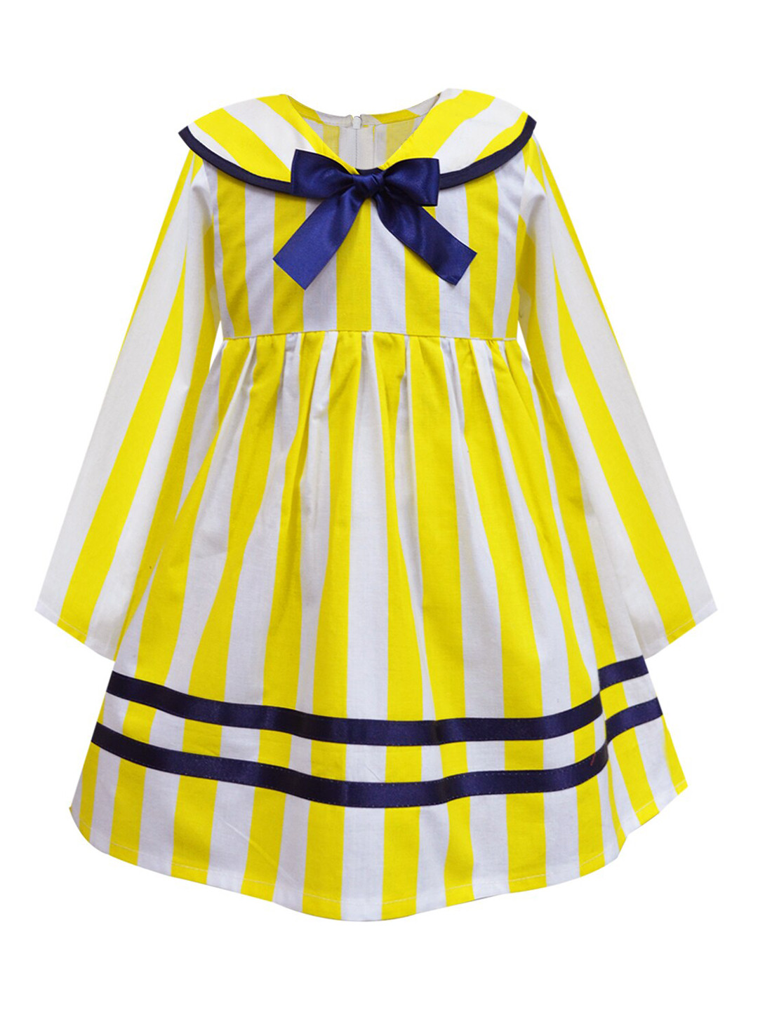 

A T U N Yellow & White Striped Peter Pan Collar Dress