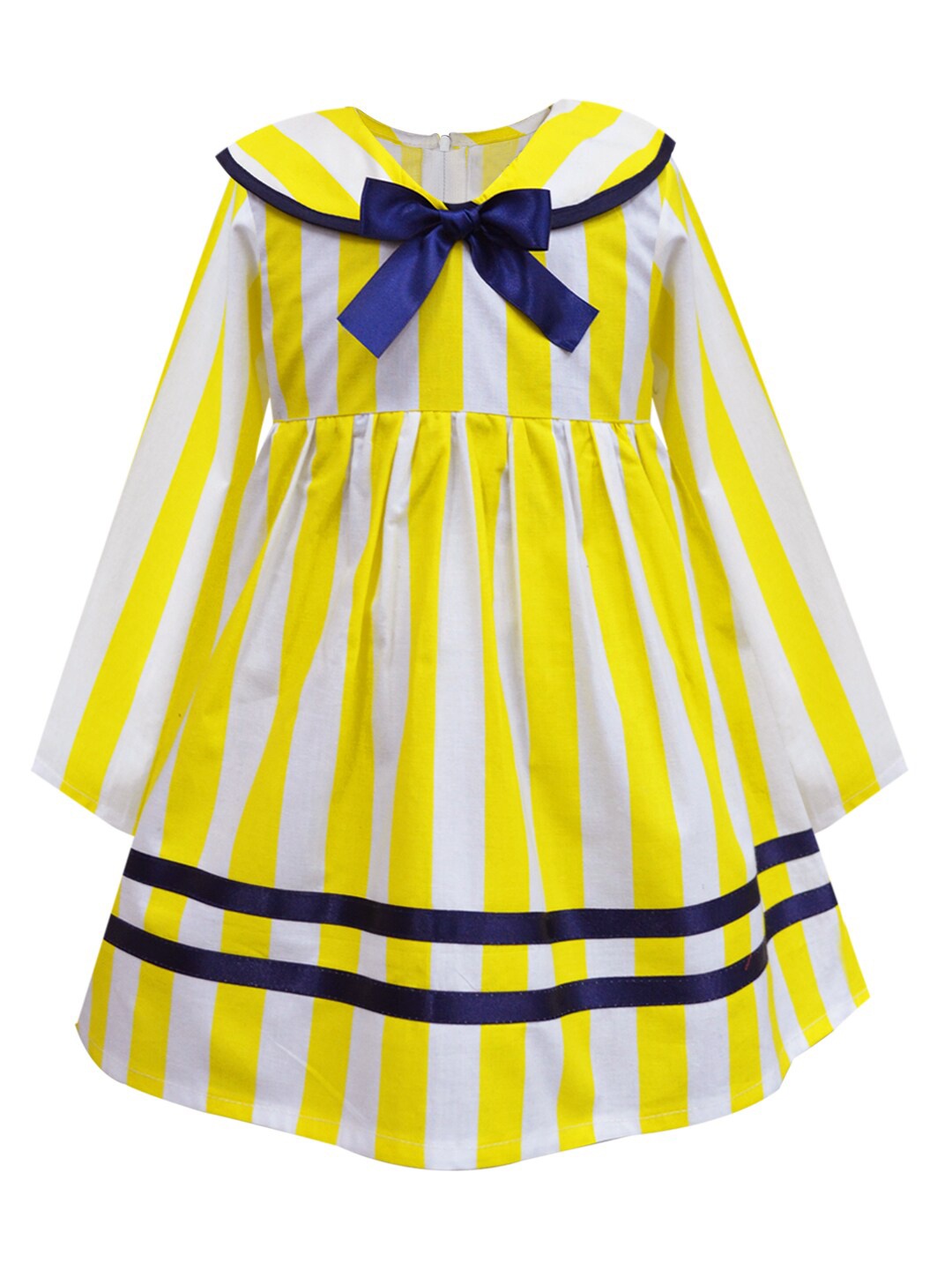 

A T U N Yellow & White Striped Peter Pan Collar Dress