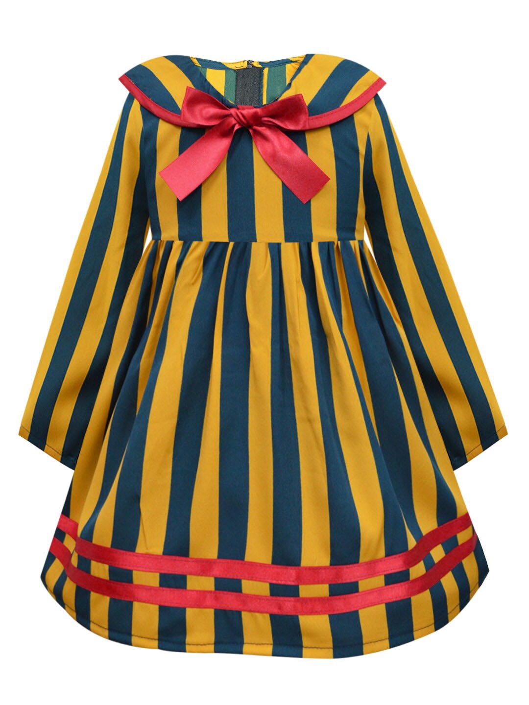 

A T U N Mustard Yellow & Blue Striped Dress