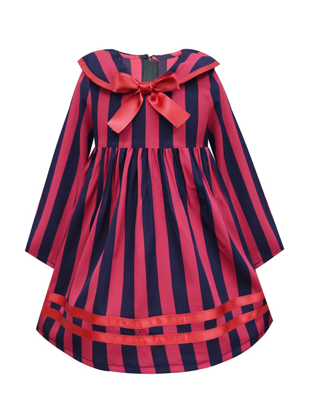 

A T U N Red & Navy Blue Striped Dress