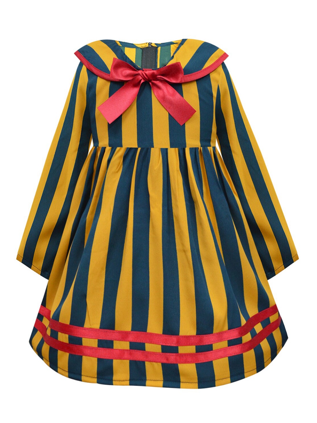 

A T U N Mustard Yellow & Blue Striped Dress