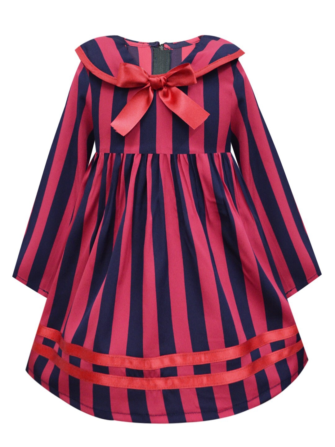 

A T U N Red & Navy Blue Striped Dress