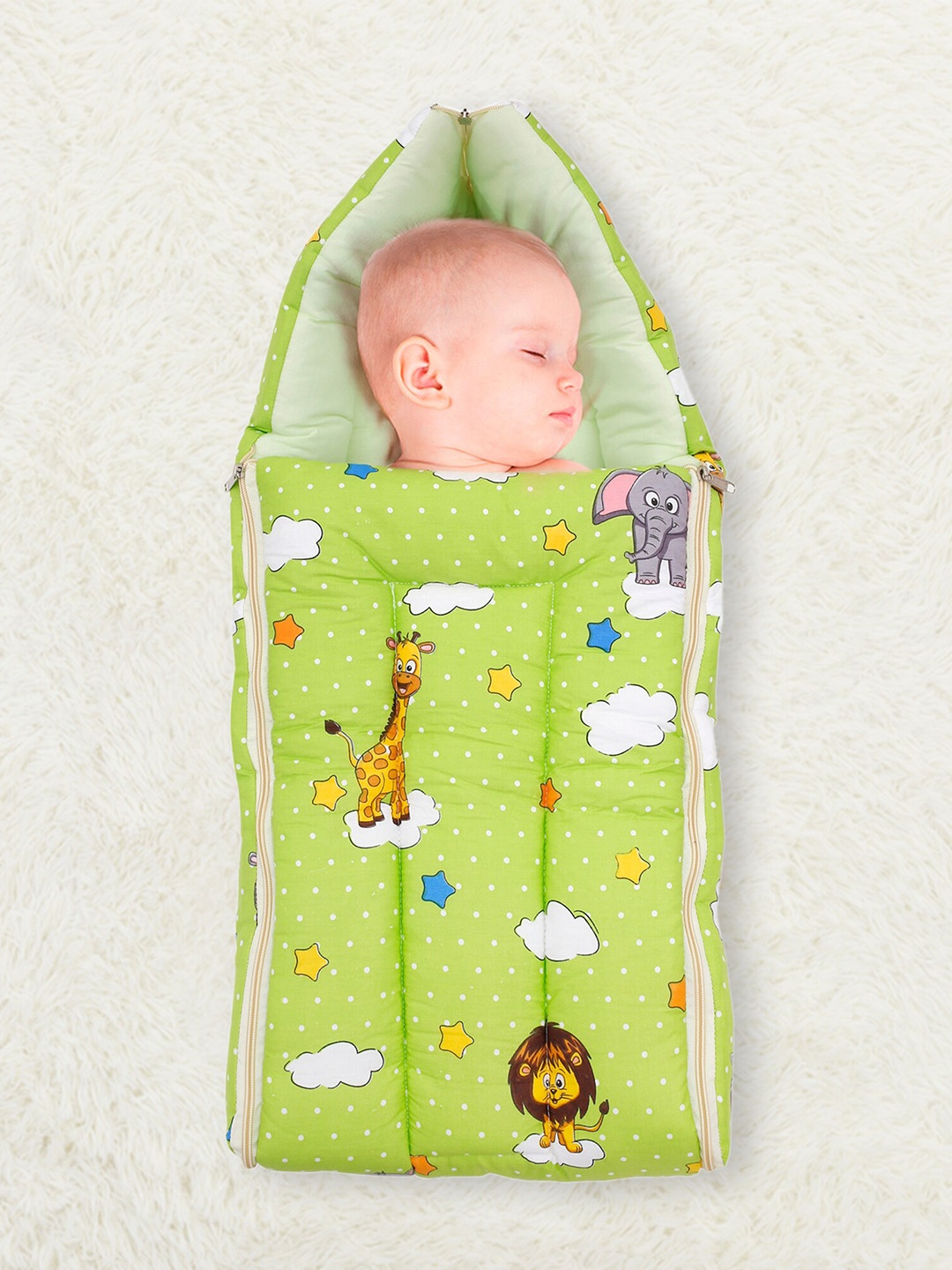 

Baby Moo Infant Kids Green & White Printed Cotton Sleeping Bag