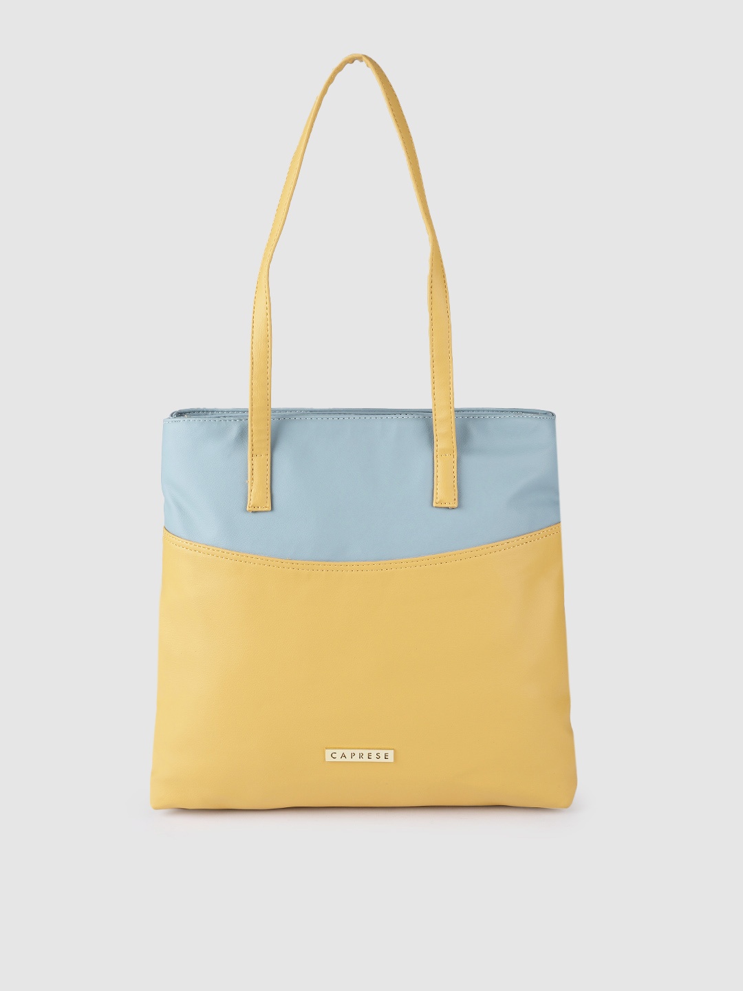 

Caprese Women Yellow and Grey Colourblocked PU Structured Shoulder Bag