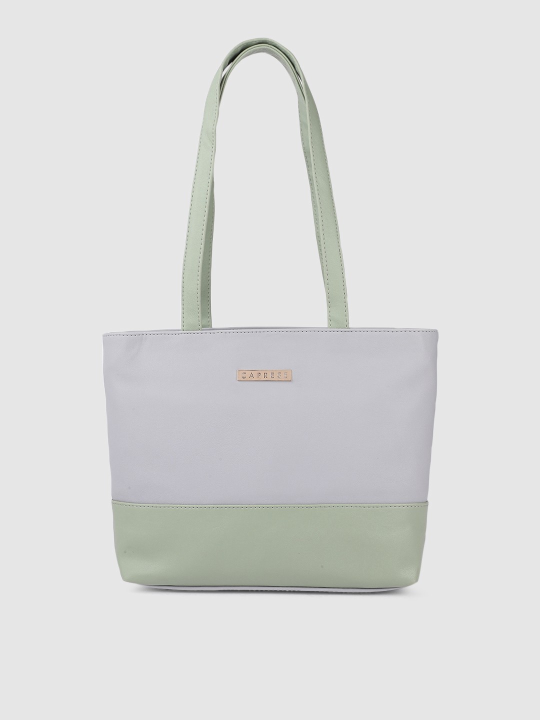 

Caprese Grey & Mint Green Colourblocked PU Structured Shoulder Bag