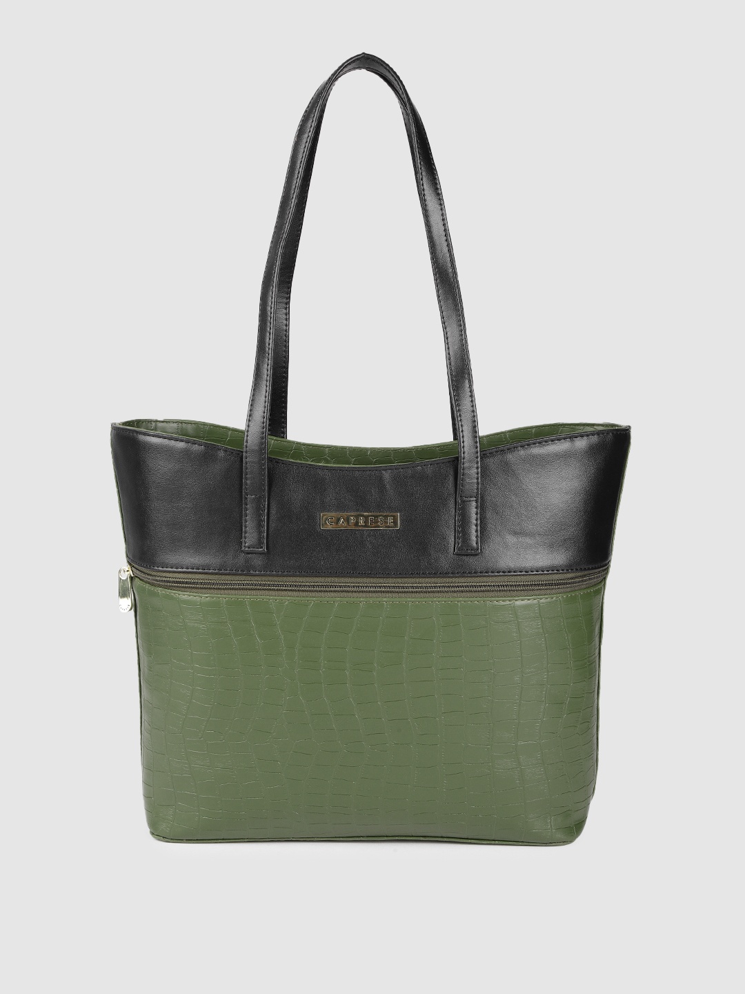 

Caprese Olive Green Animal Textured Structured Shoulder Bag