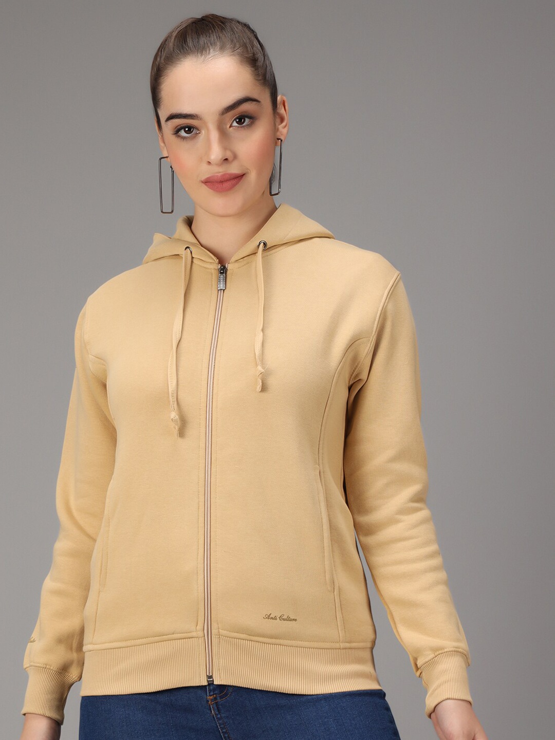 

ANTI CULTURE Women Beige Hooded Sweatshirt